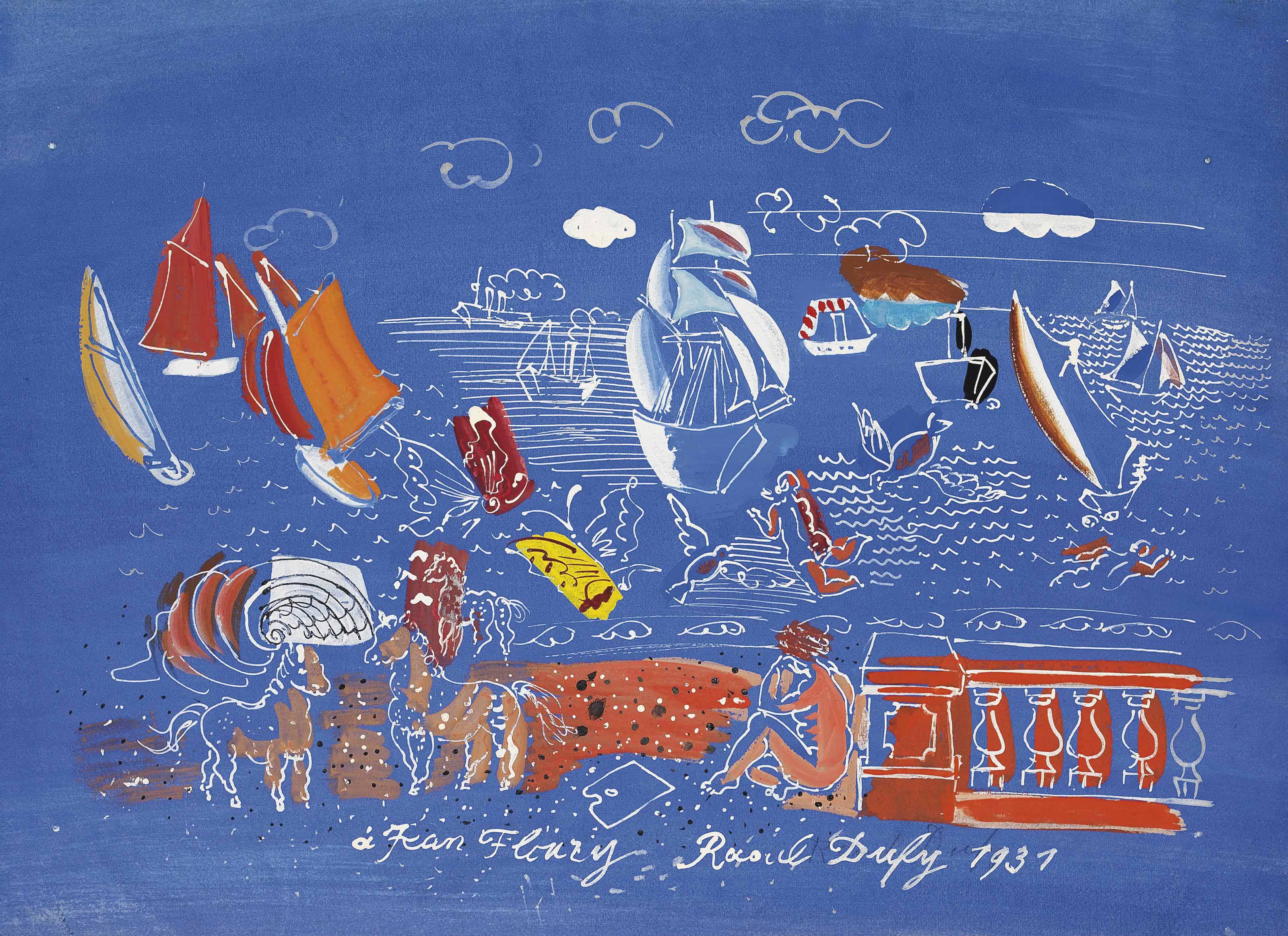 Jean Dufy (1888-1964) , Chasse à courre à Preuilly-sur-Claise