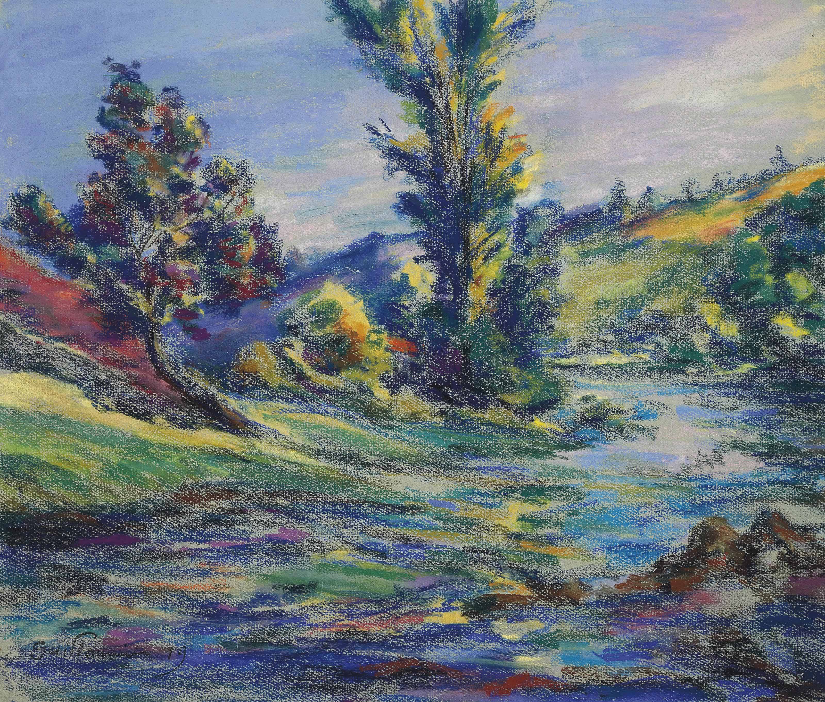 Jean Dufy、Paysage a Preuilly sur ClaisseJean Dufy、Paysage a