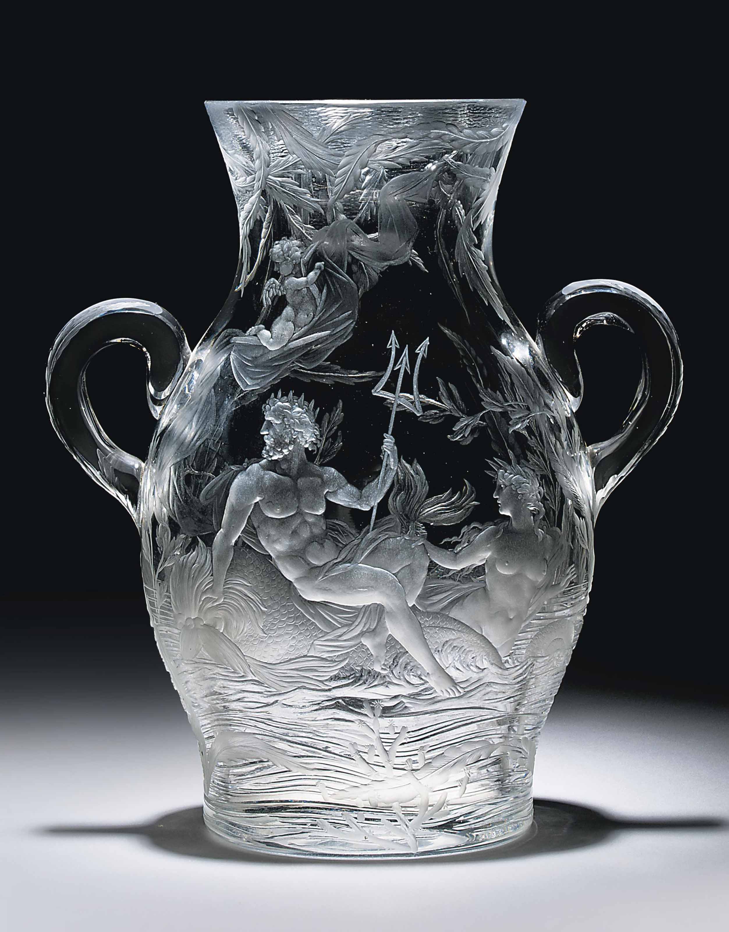 EUGÈNE MICHEL (fl. 18671910) , RARE 'NEPTUNE ET AMPHYTRITE' VASE