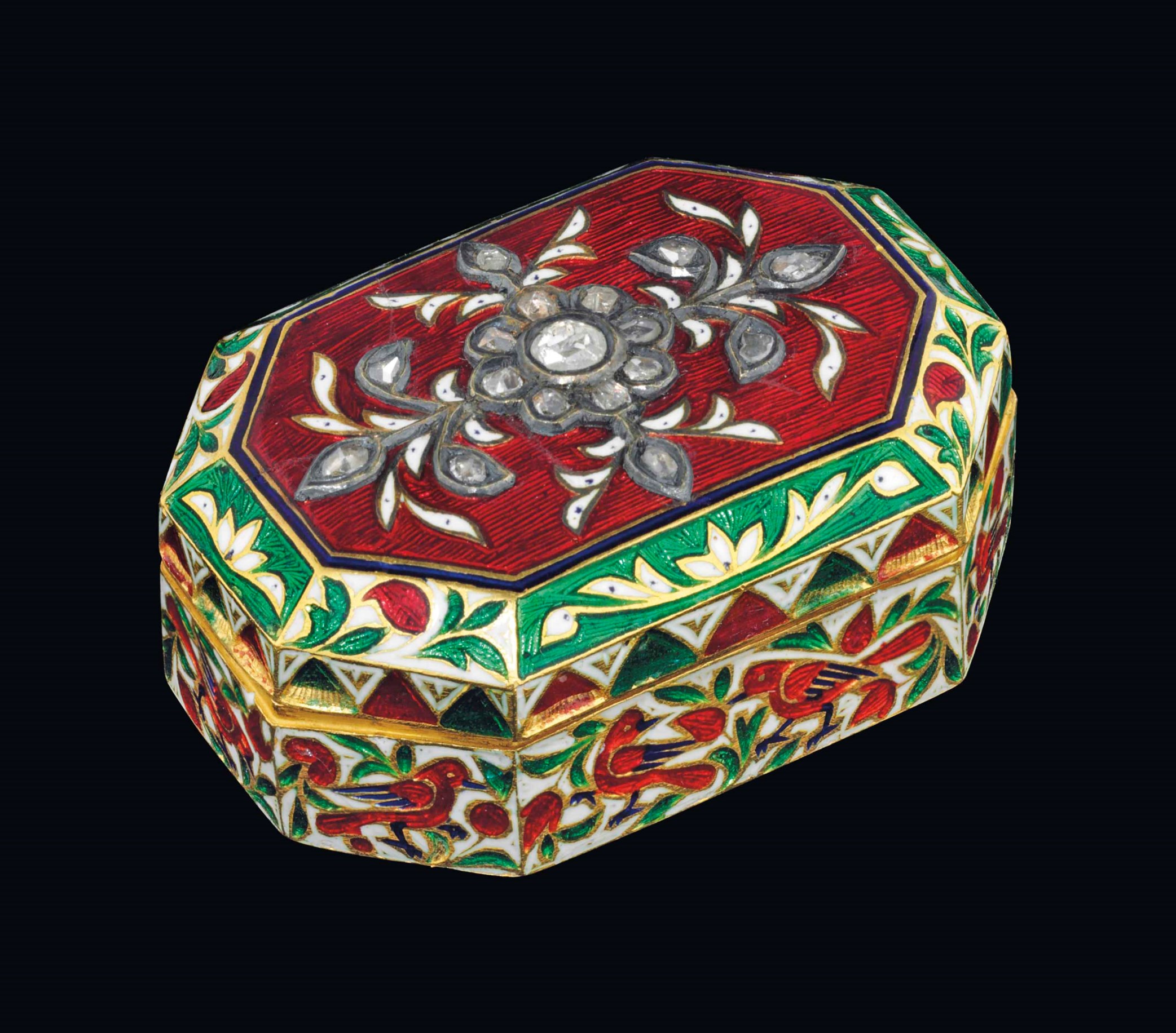 A GEMSET AND ENAMELLED GOLD BOX , JAIPUR, NORTH INDIA, CIRCA 1900