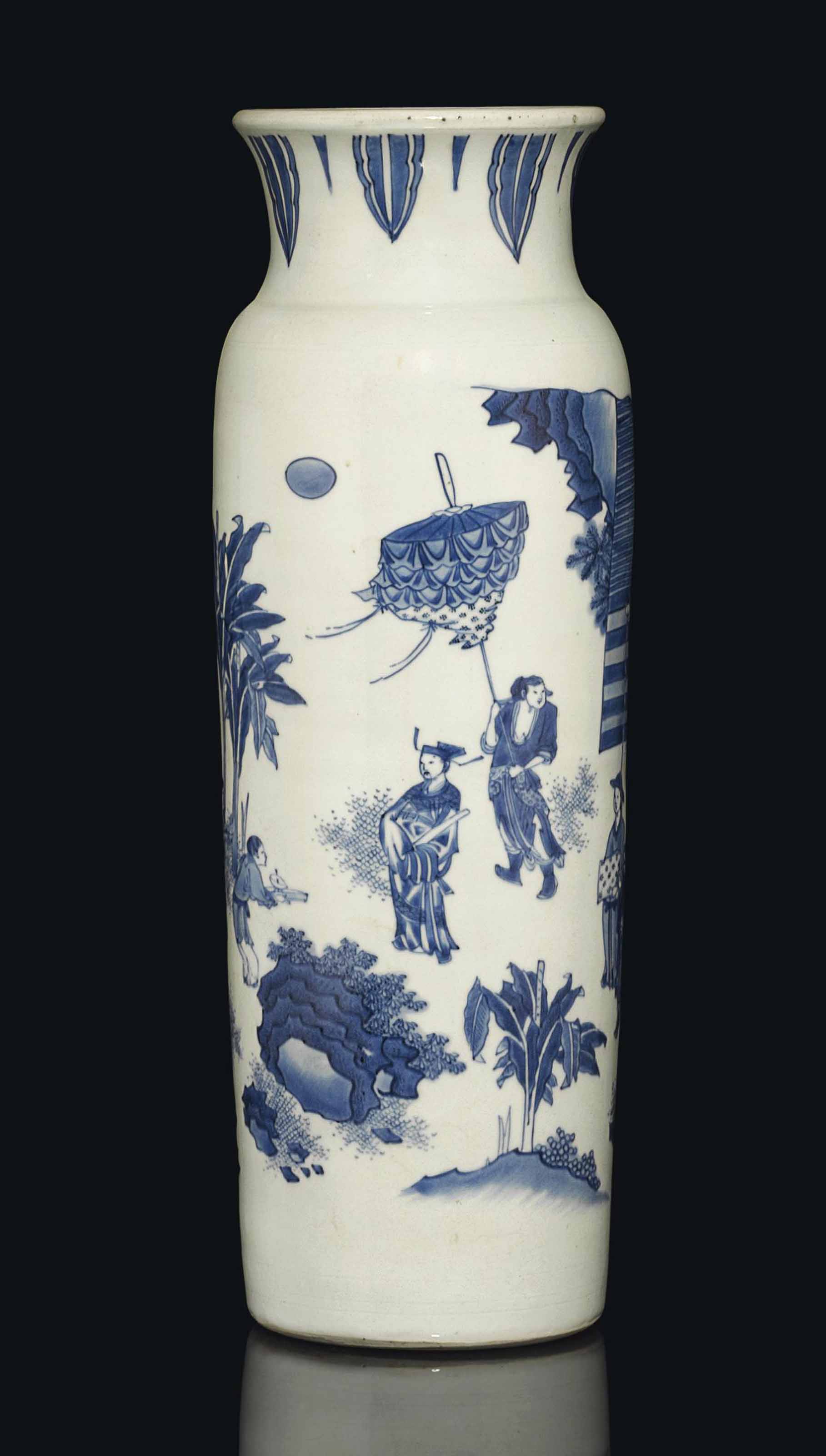 A LARGE BLUE AND WHITE SLEEVE VASE TRANSITIONAL PERIOD CIRCA 1630 