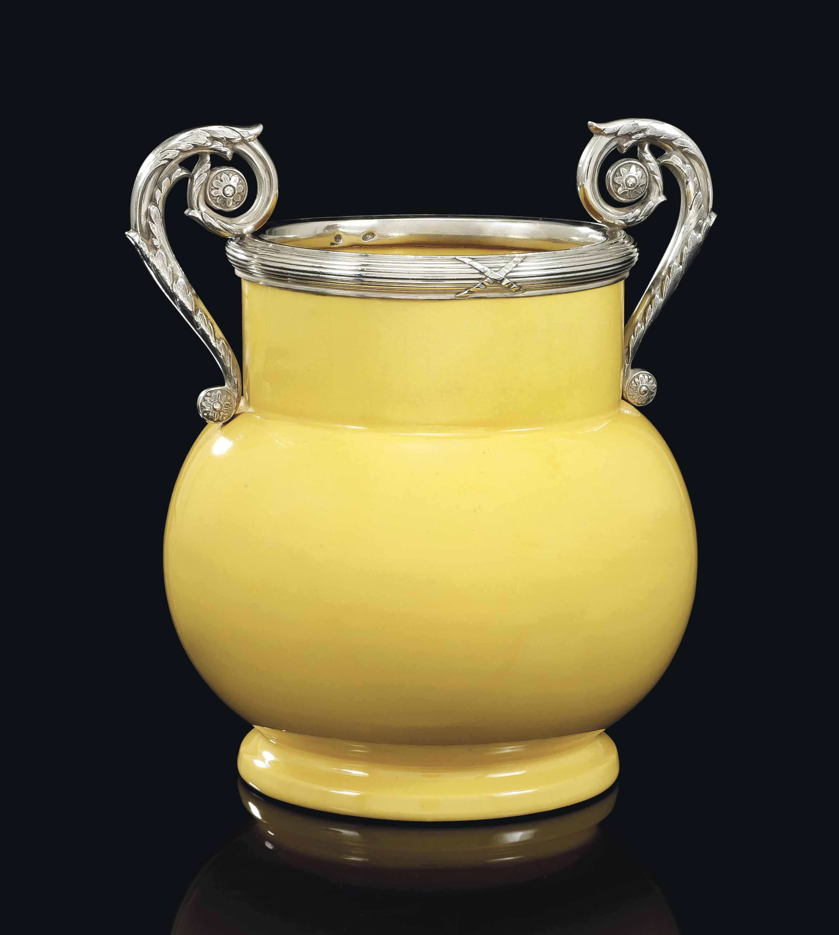 A Silver Mounted Ceramic Vase Marked K Faberge With The