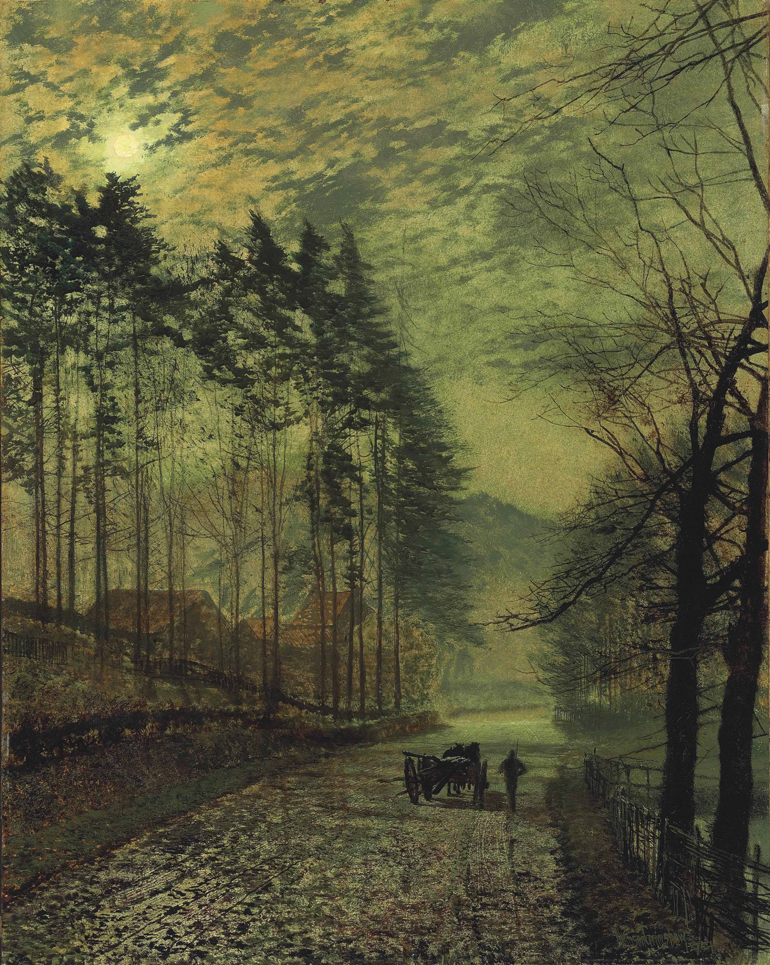 John Atkinson Grimshaw (18361893) , Near Hackness, a moonlit scene