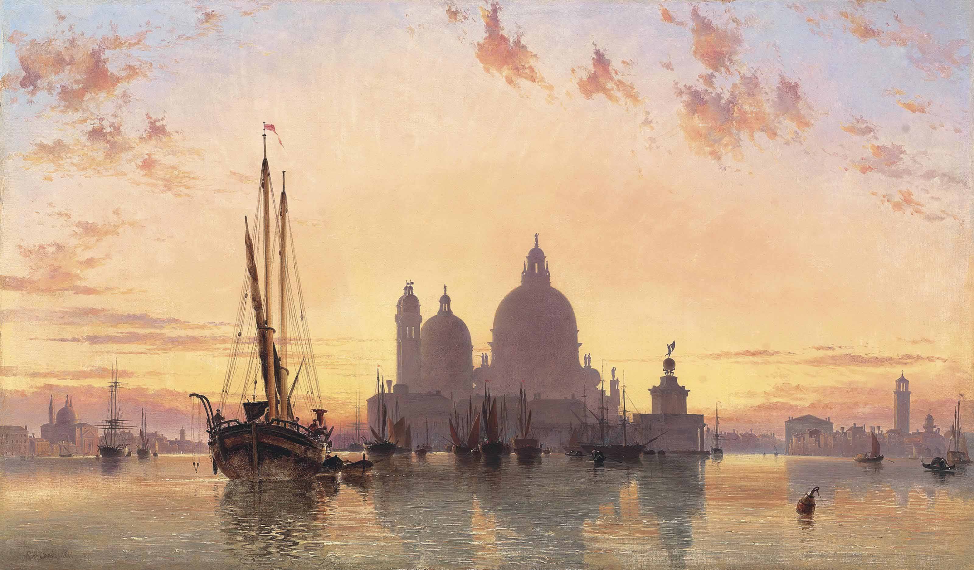 Edward William Cooke, R.A. (1811-1880) , Sunset behind ...