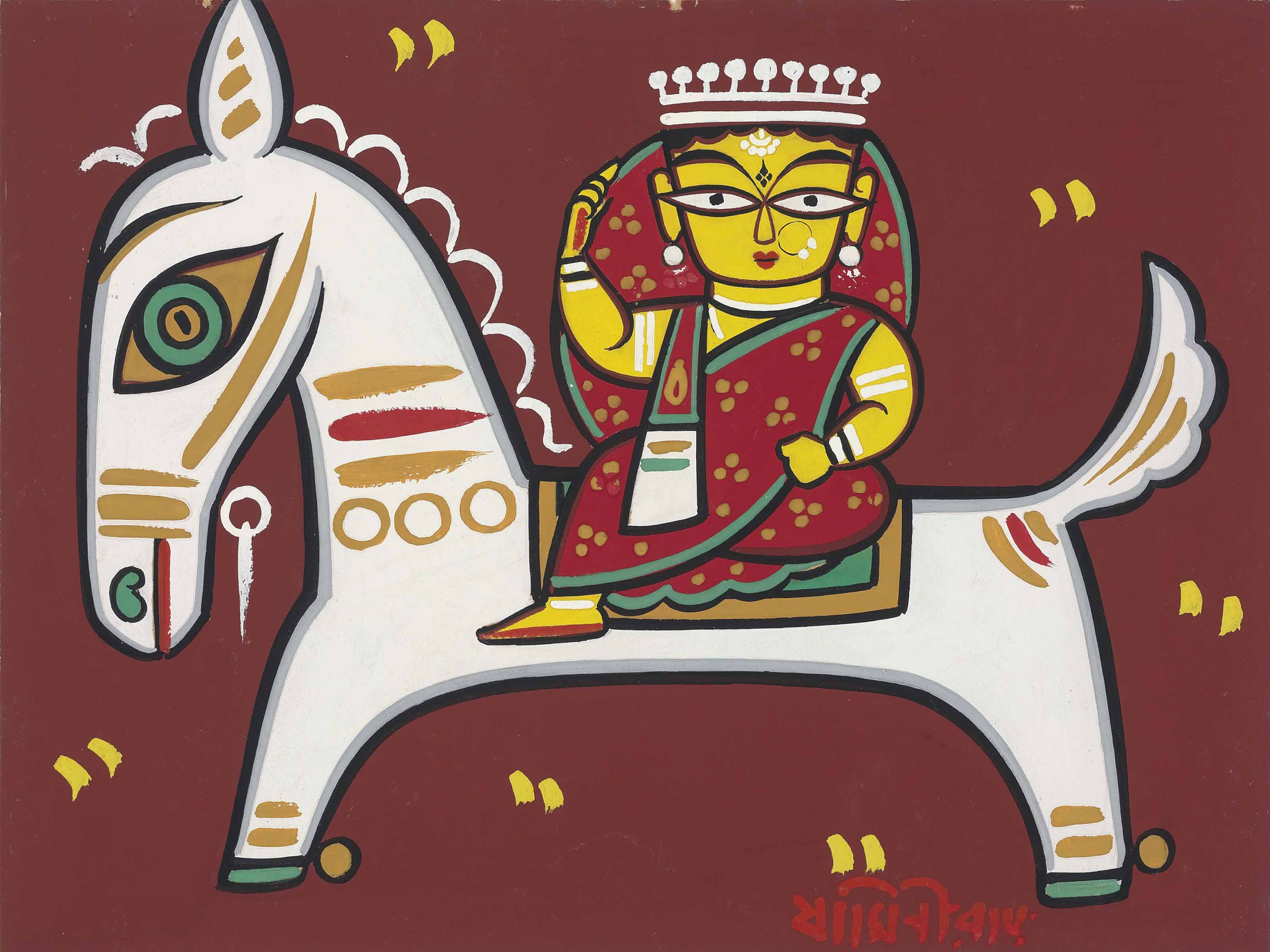 JAMINI ROY (18871972) , Untitled (Woman on Horse