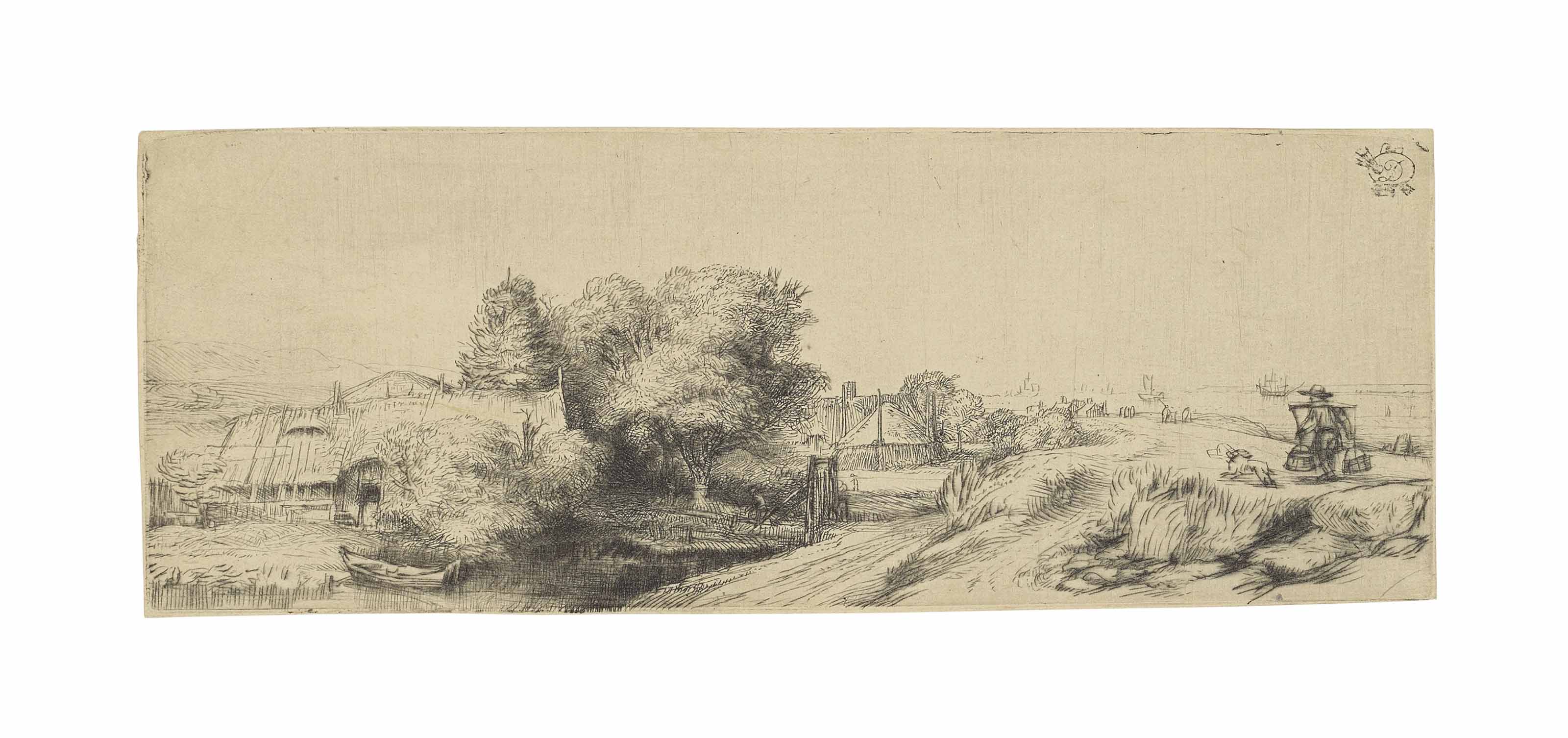 Landscape with a Milkman (‘View of the Diemerdijk with a Milkman and Cottages’) (B., Holl. 213; H. 242; New Holl. 255)
