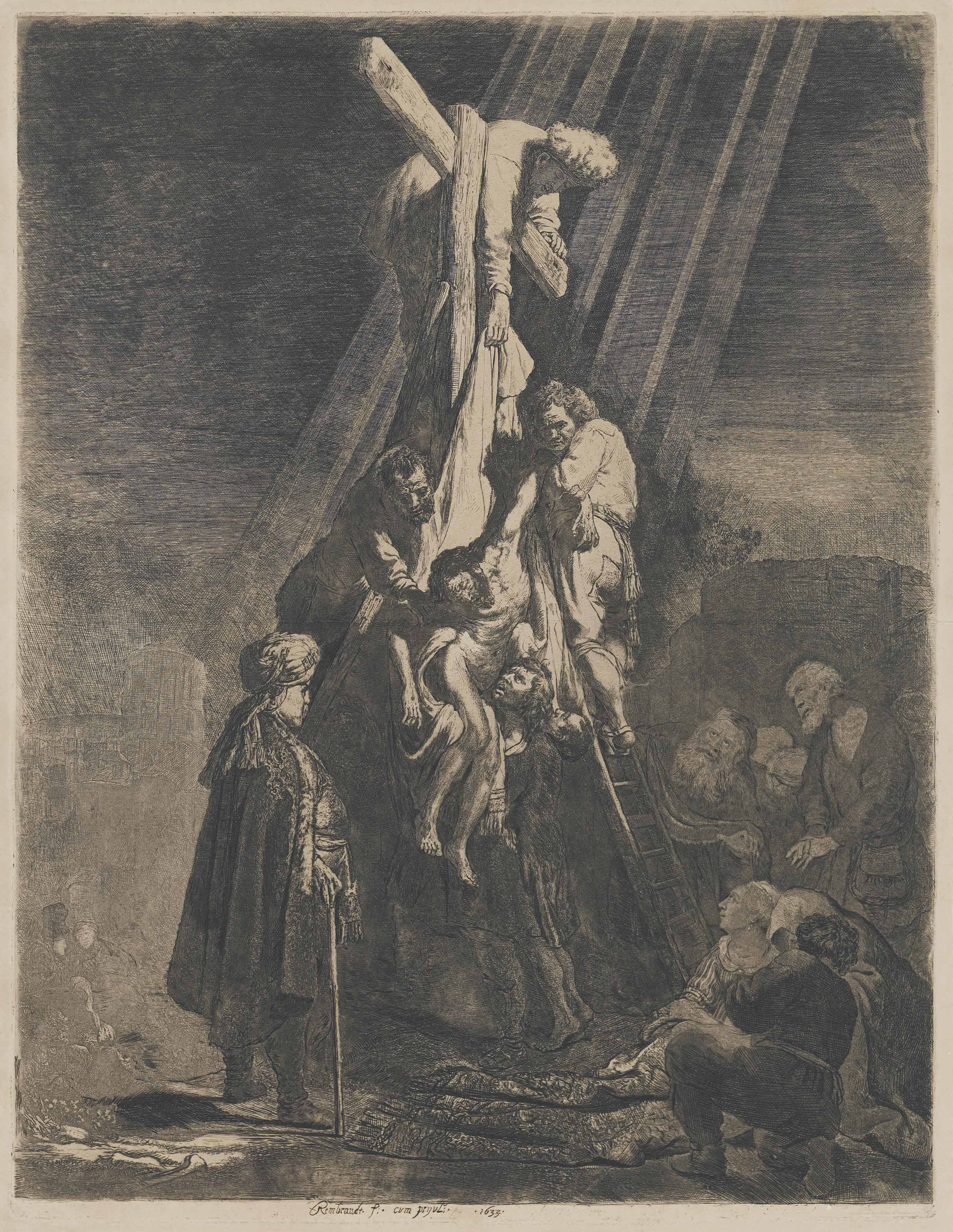 The Descent from the Cross: Second Plate (B., Holl. 81; H. 103; New Holl. 119)
