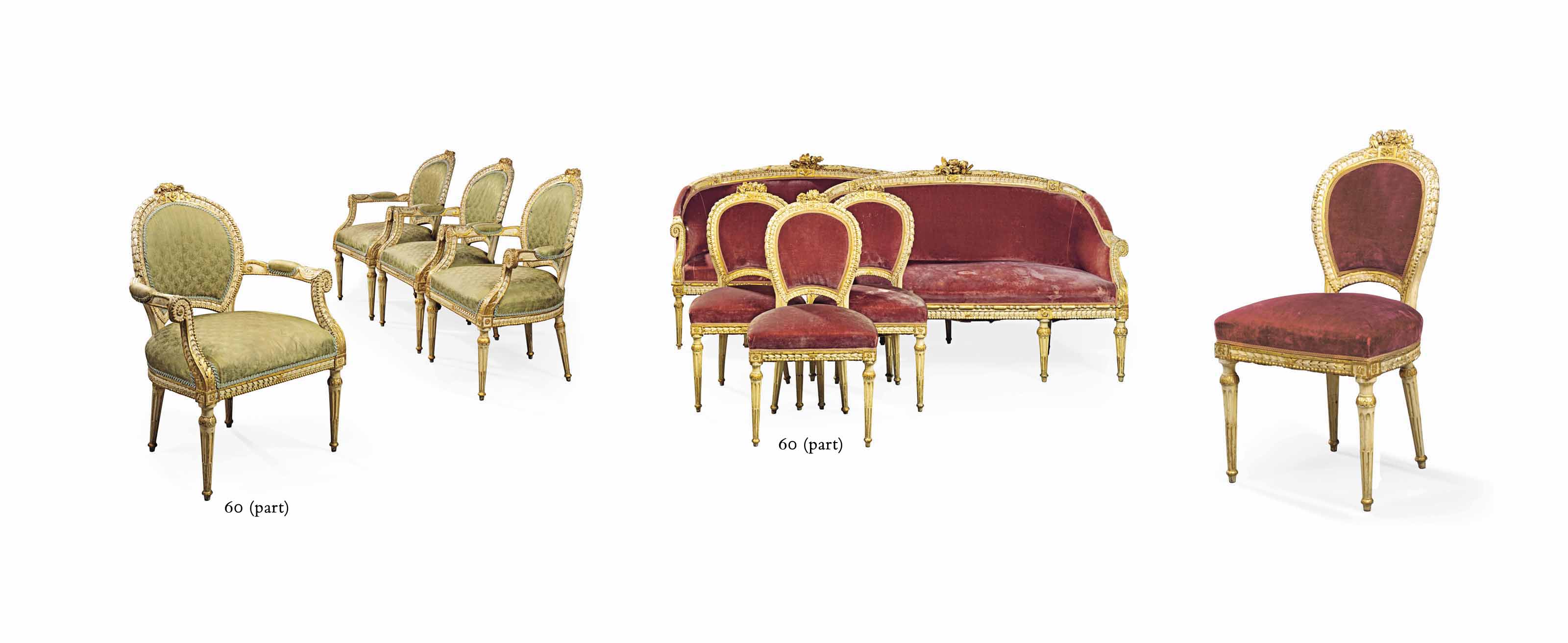 AN AUSTRIAN PARCELGILT AND CREAMPAINTED SUITE OF SEAT FURNITURE