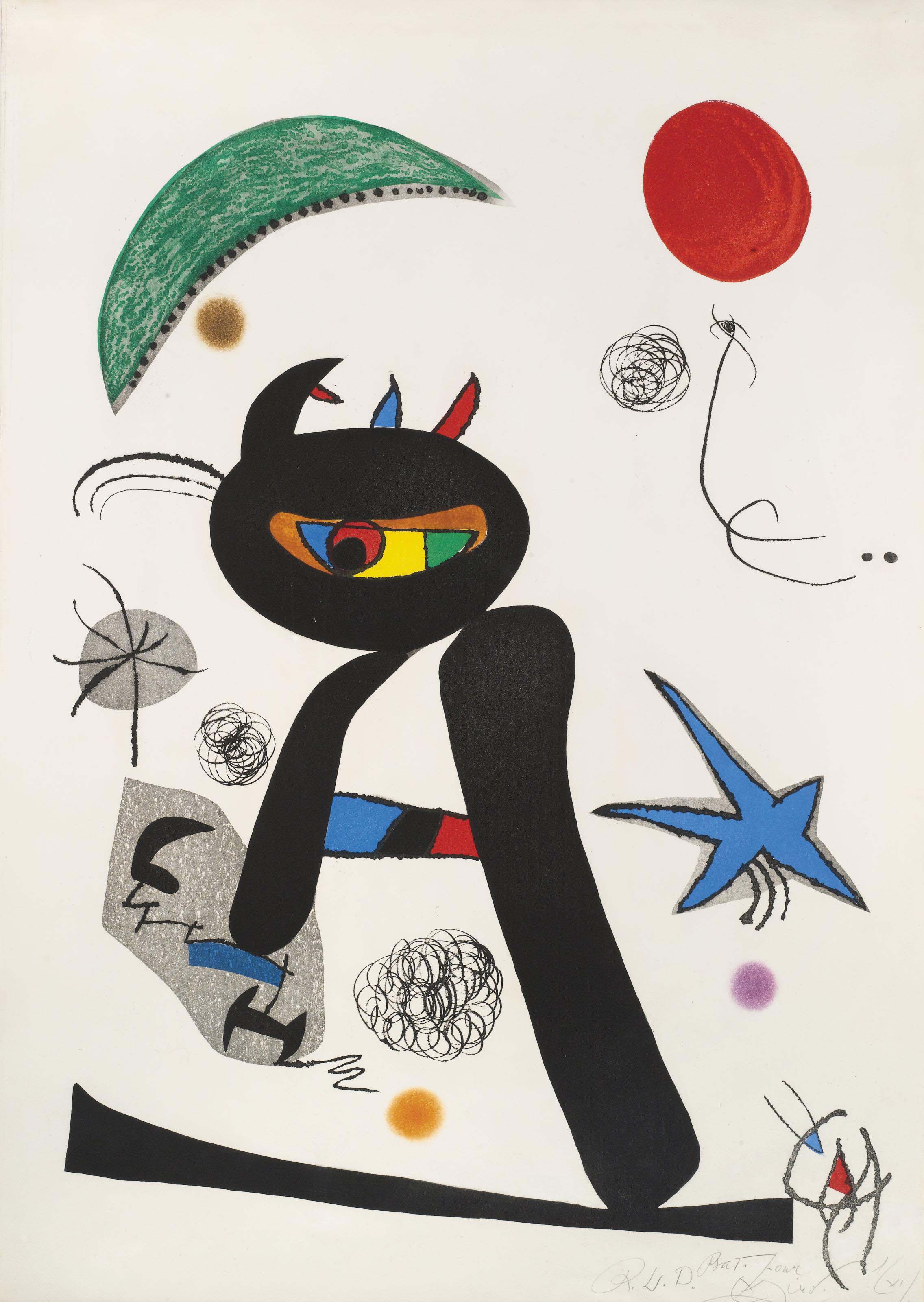 Joan Miro、OISEAU DANS LA NUIT、海外版超希少レゾネ、新品額装付 、iafa