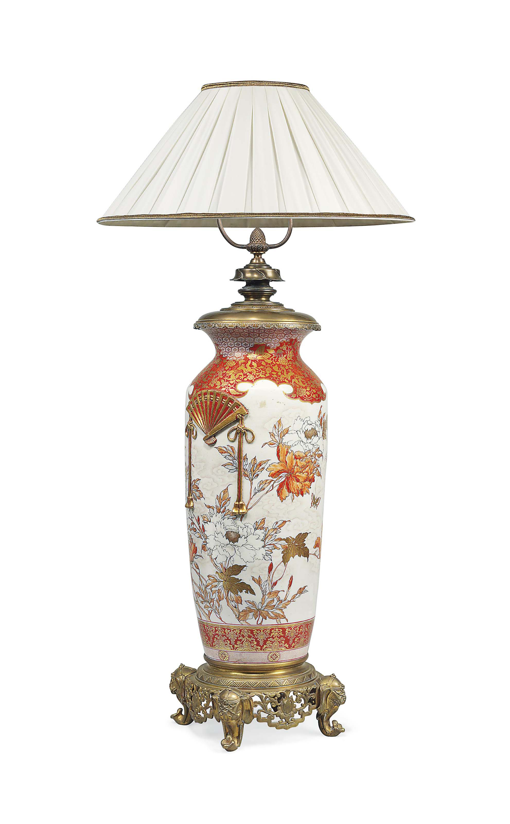 A LARGE JAPANESE SATSUMA VASE LAMP , THE PORCELAIN MEIJI PERIOD (1868
