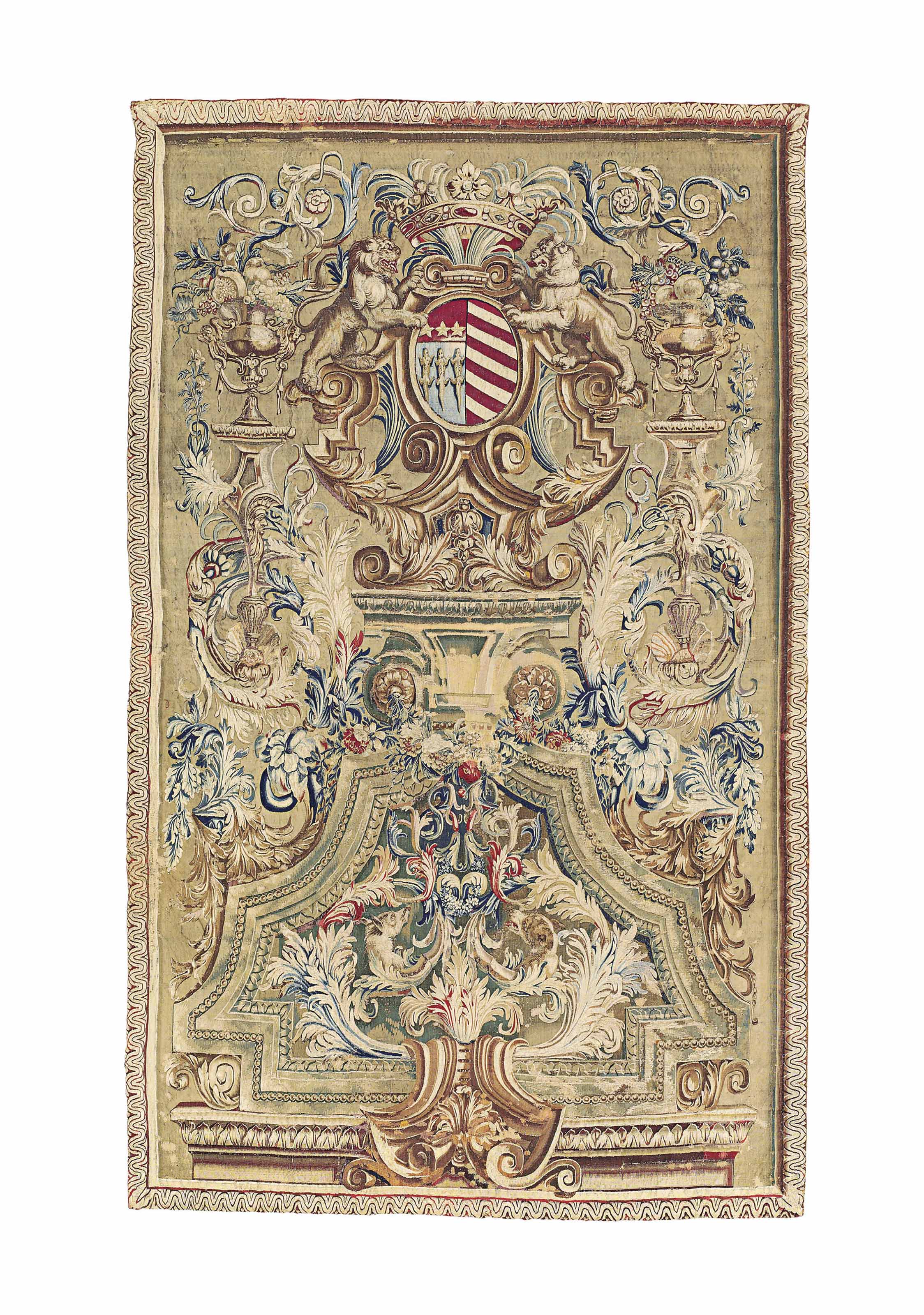 A LOUIS XIV ARMORIAL TAPESTRY PANEL GOBELINS LAST QUARTER 17TH 