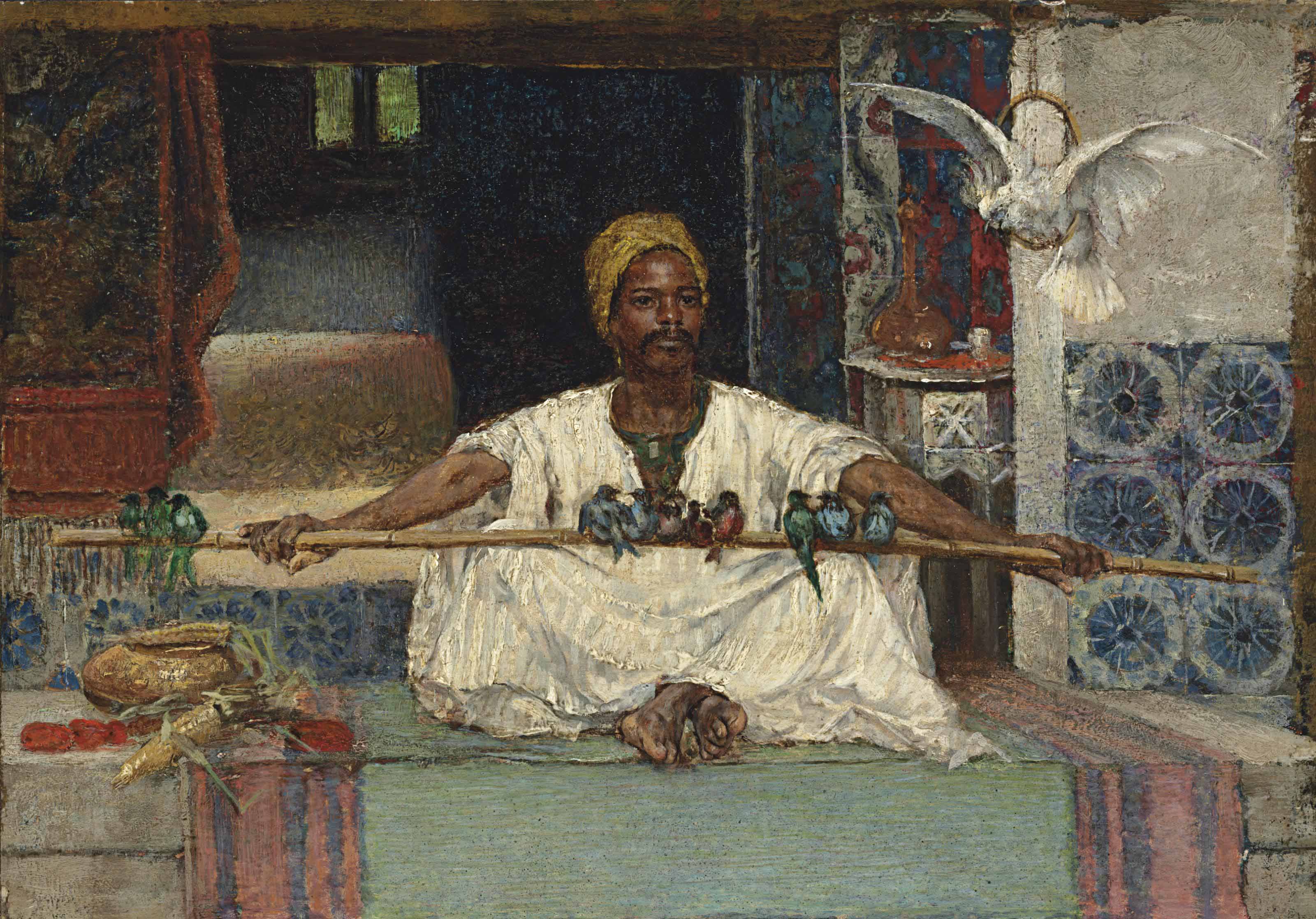 Attributed to Rudolf Ernst (Austrian, 18541932) , The Birdseller