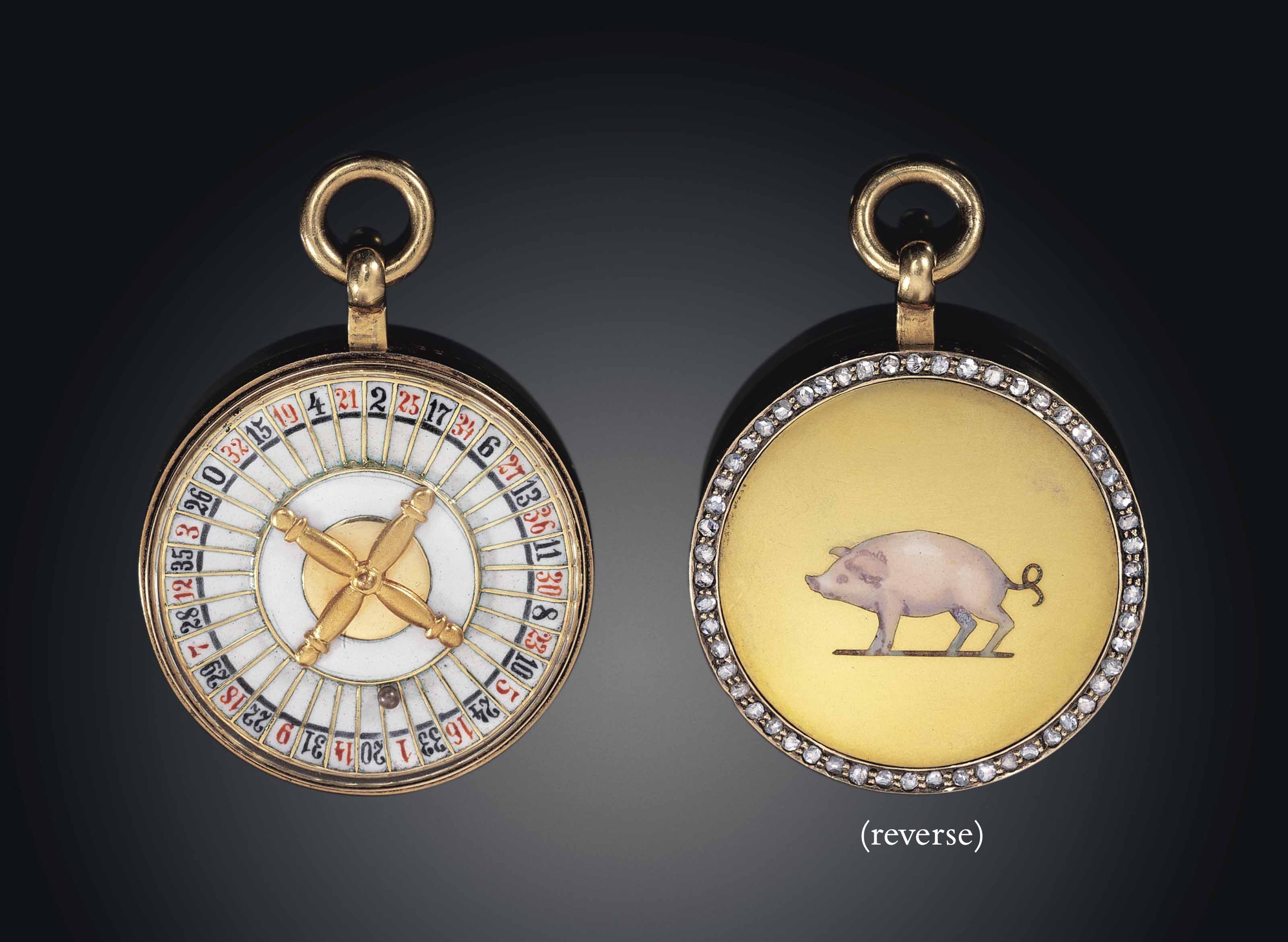 A JEWELLED GOLD AND ENAMEL COMMEMORATIVE PENDANT , PROBABLY BY FABERGÉ