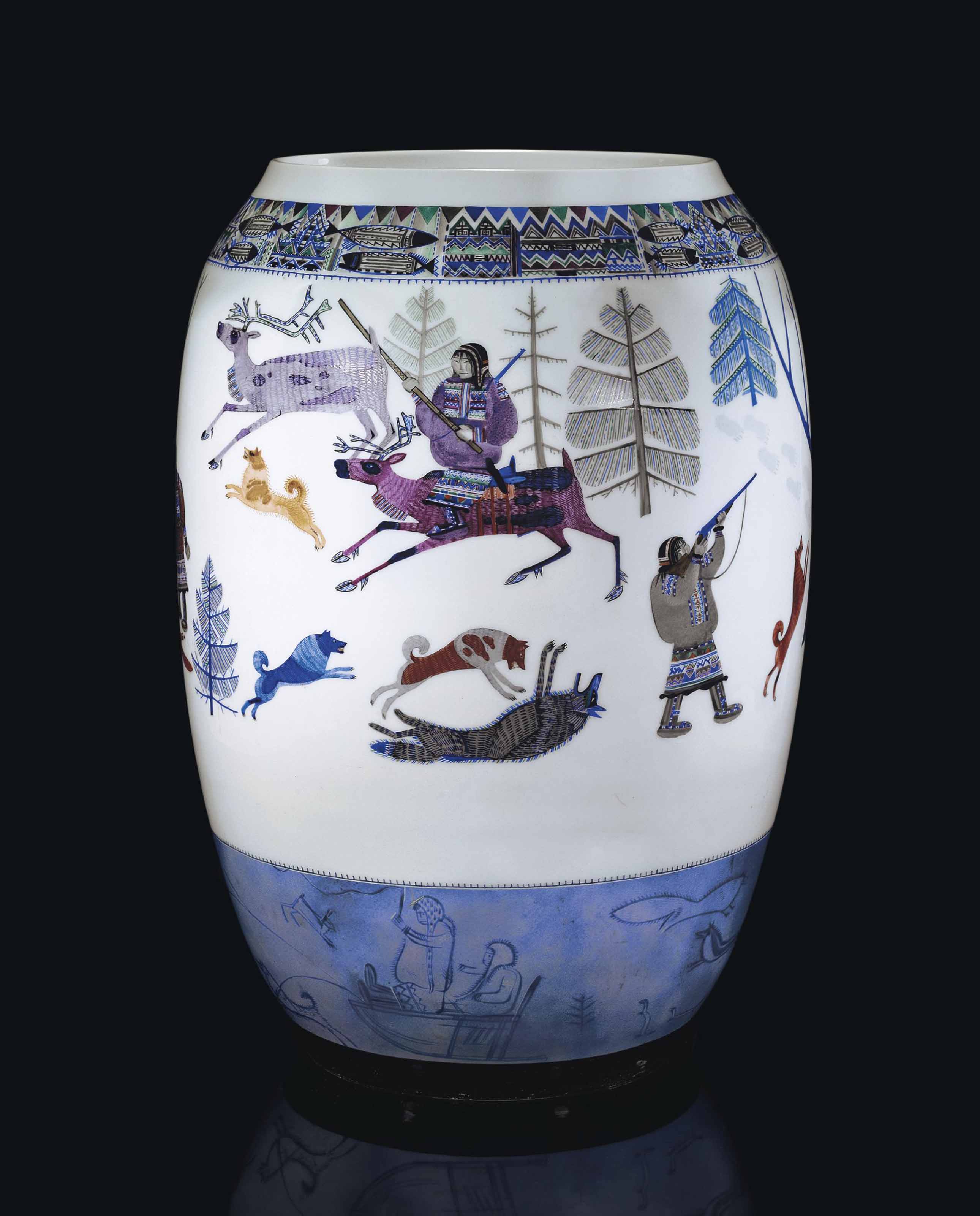 A rare large Soviet porcelain vase, by the State Porcelain Factory, St Petersburg, 1930. 18  in (45.8  cm) high. Sold for &pound;422,500 on 25 November 2013 at Christie&rsquo;s in London