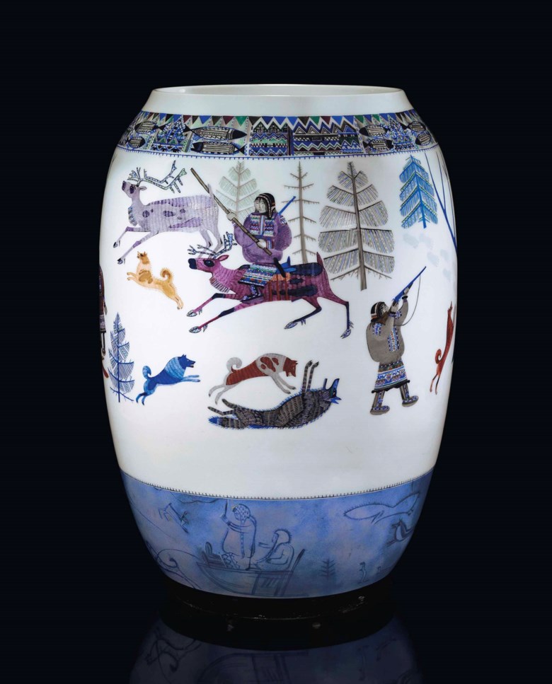 A rare large Soviet porcelain vase, by the State Porcelain Factory, St Petersburg, 1930. 18  in (45.8  cm) high. Sold for £422,500 on 25 November 2013 at Christie’s in London