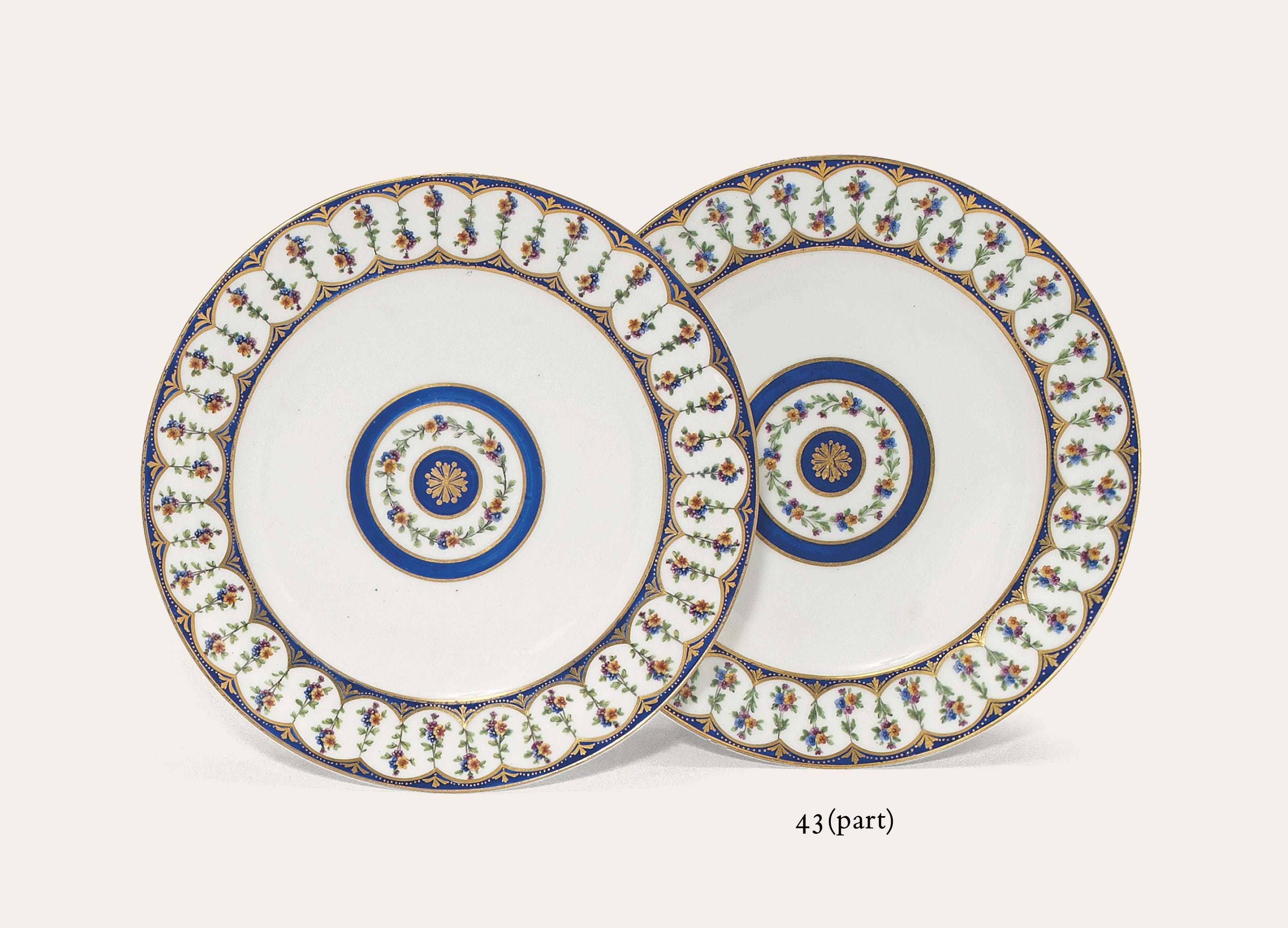 Eleven Sevres Plates Assiettes Unies 1791 Blue And - 