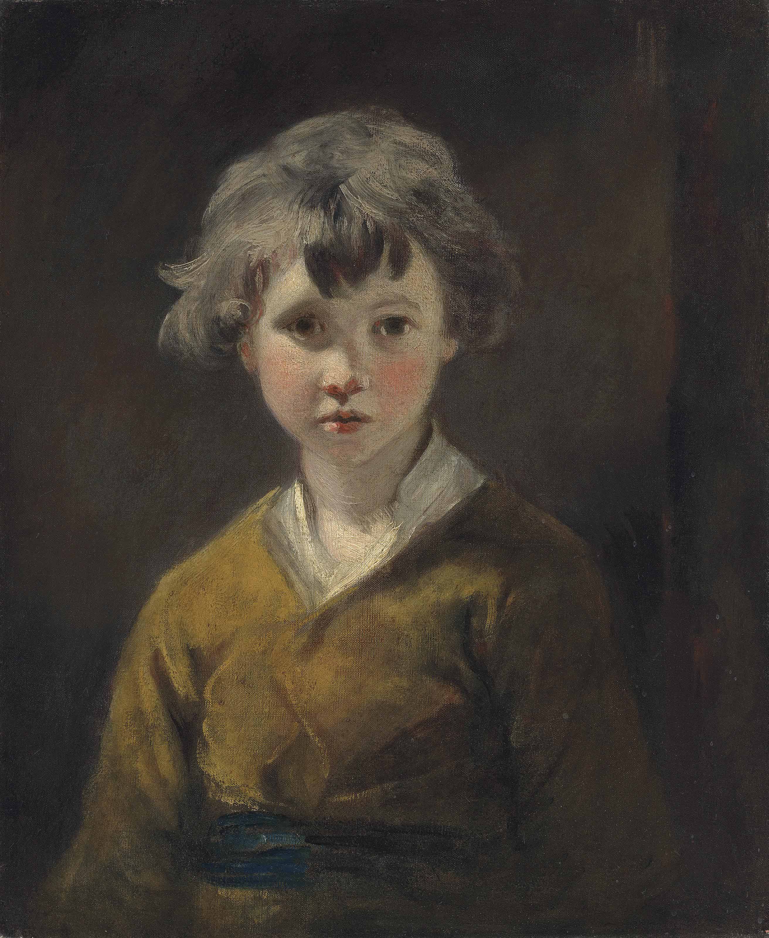 Sir Joshua Reynolds P R A Devon 1723 1792 London Edwin Study Of A Young Boy Half Length In A Brown Coat White Shirt And Blue Sash 18th Century Paintings Christie S