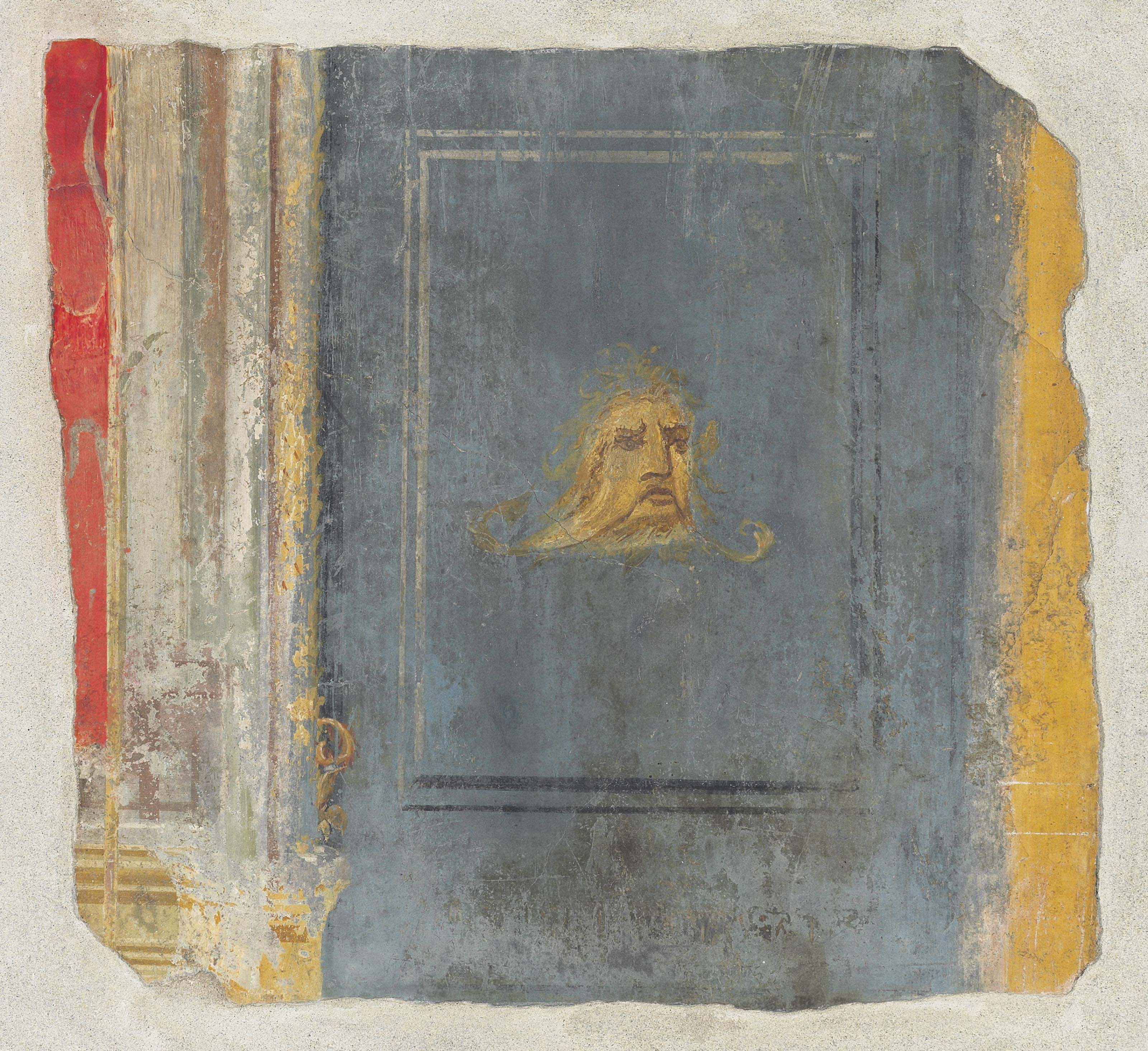 A Roman Polychrome Wall Painting Fragment Third Pompeian Style