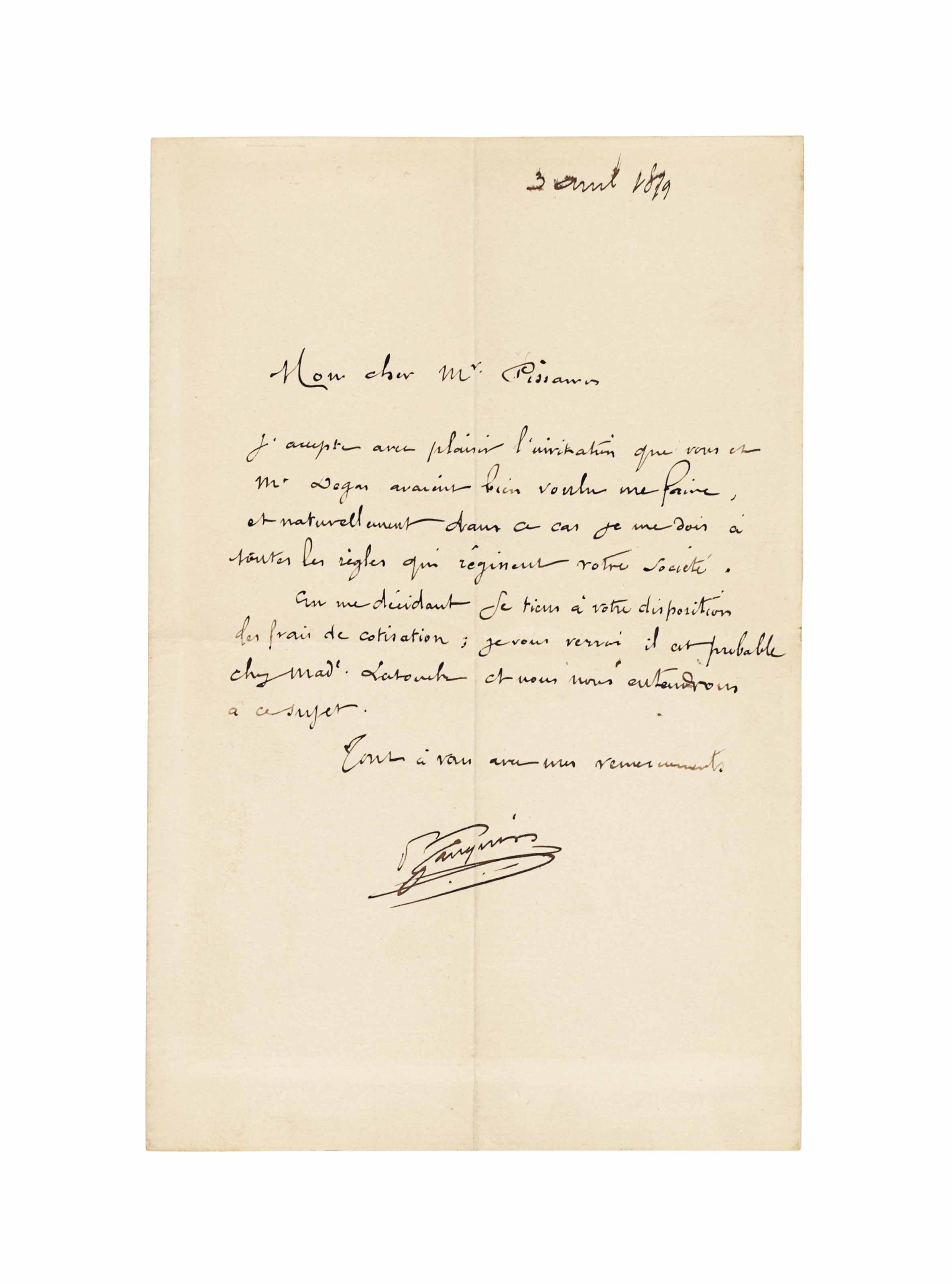 GAUGUIN, Paul (18481903). Autograph letter signed ('P. Gauguin') to