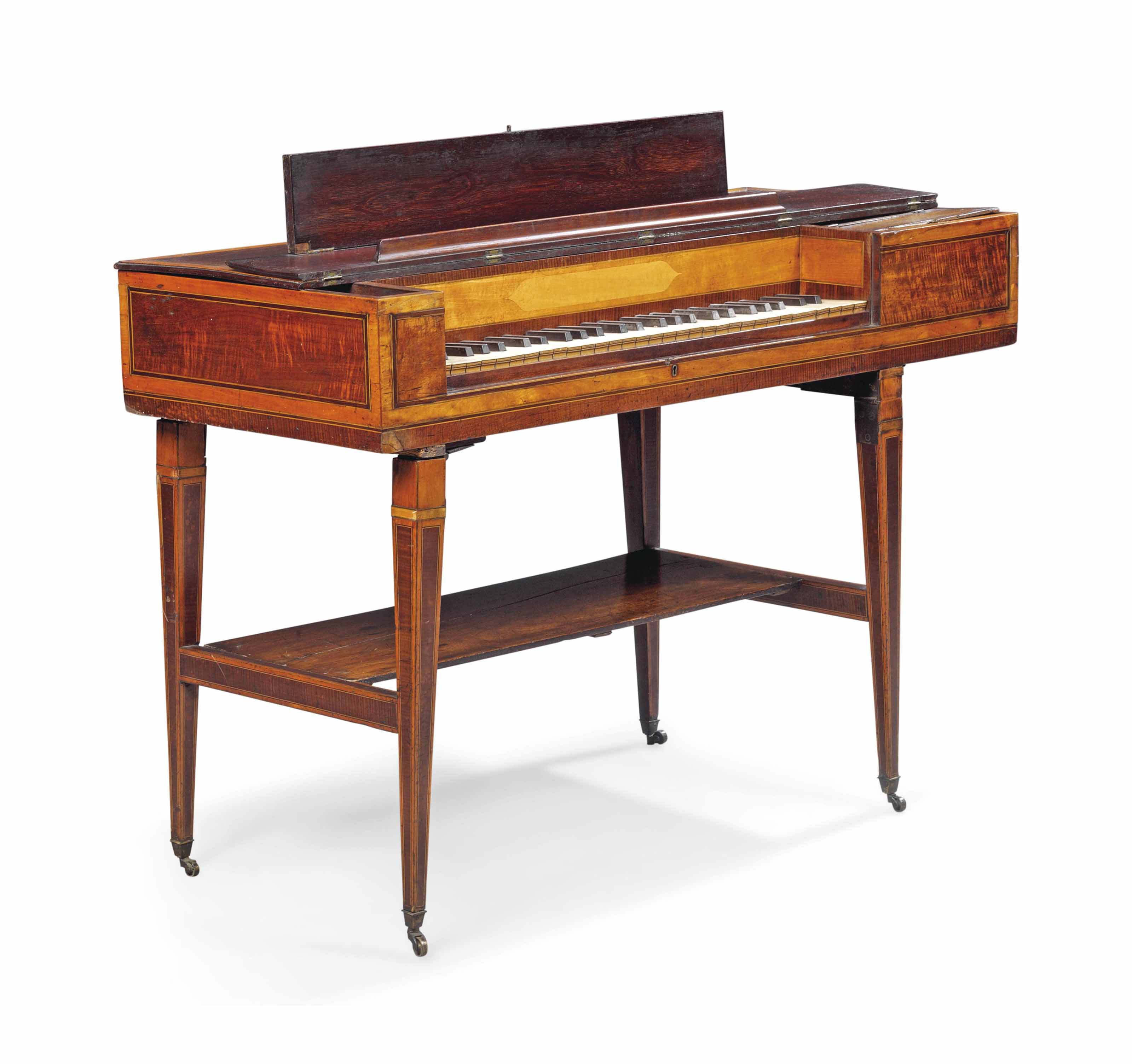 A George Iii Satinwood Crossbanded Mahogany Square Piano With Ivory And Ebony Key Covers On Folding