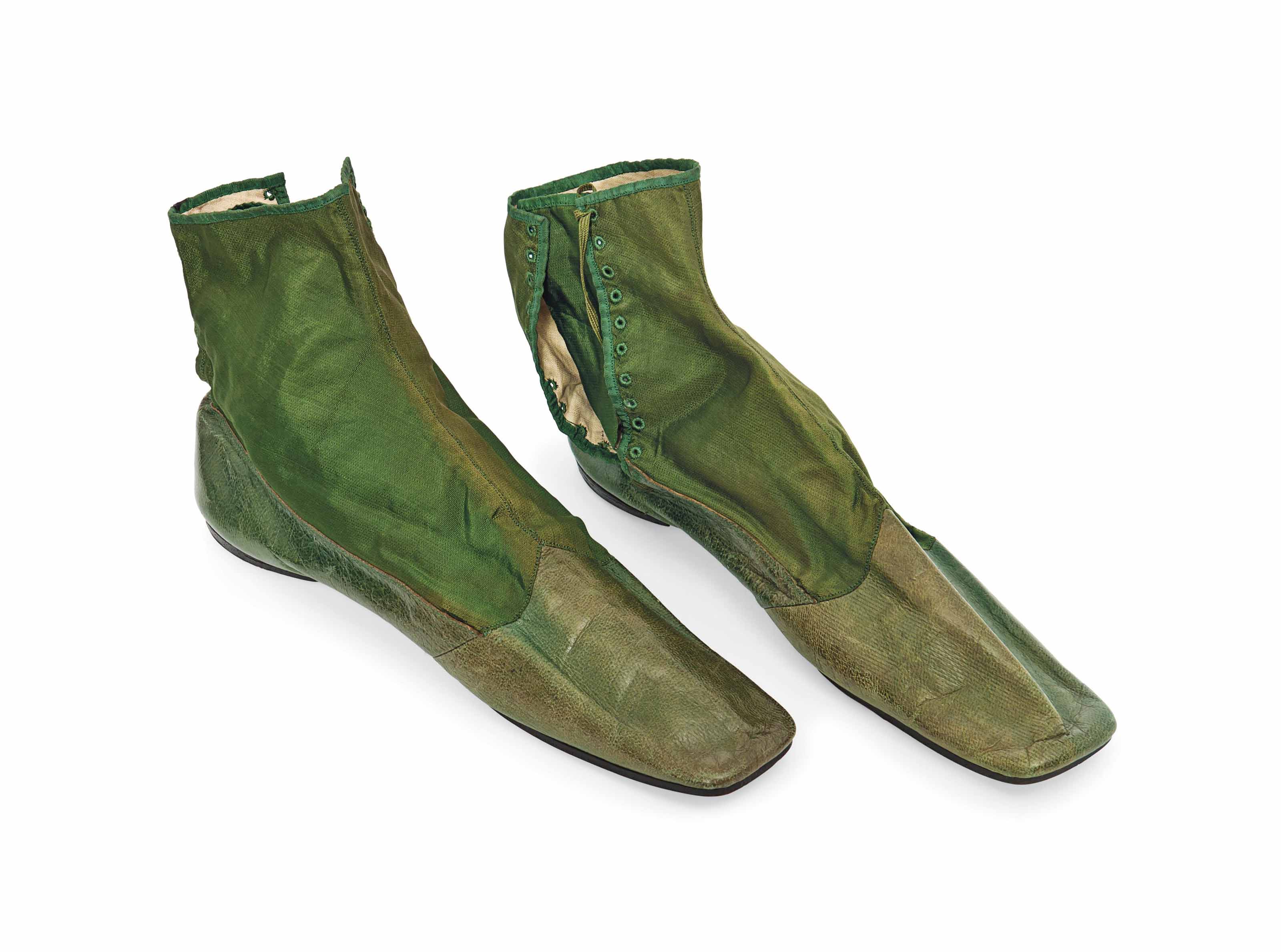 A PAIR OF OLIVE GREEN LADY S BOOTS 1850 Christie s