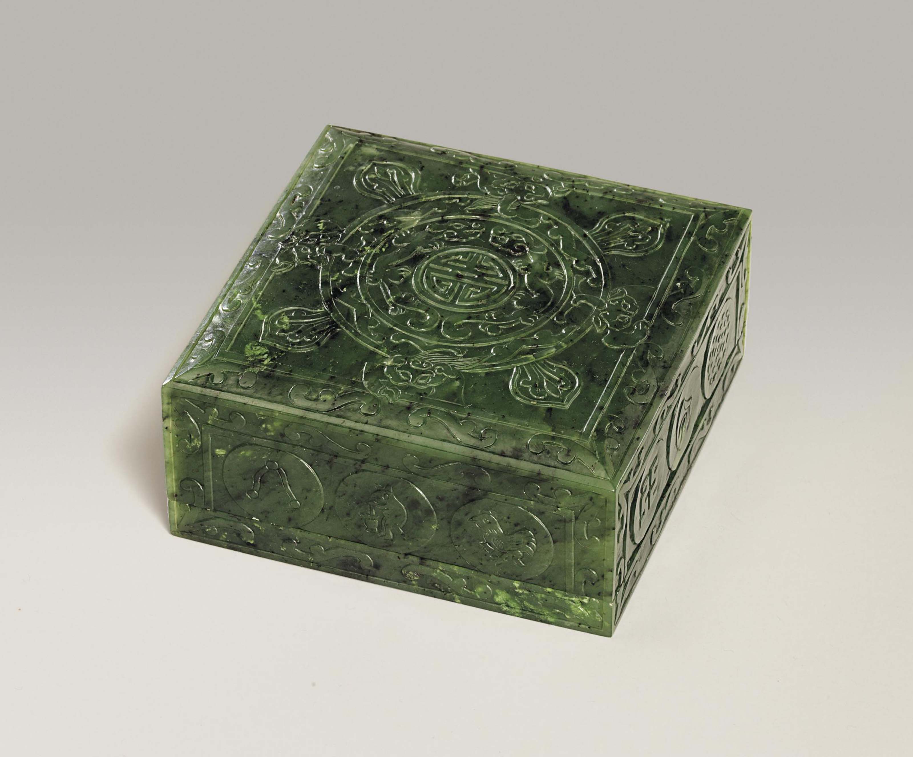 A SPINACHGREEN JADE SQUARE BOX AND COVER , 19TH CENTURY Christie's
