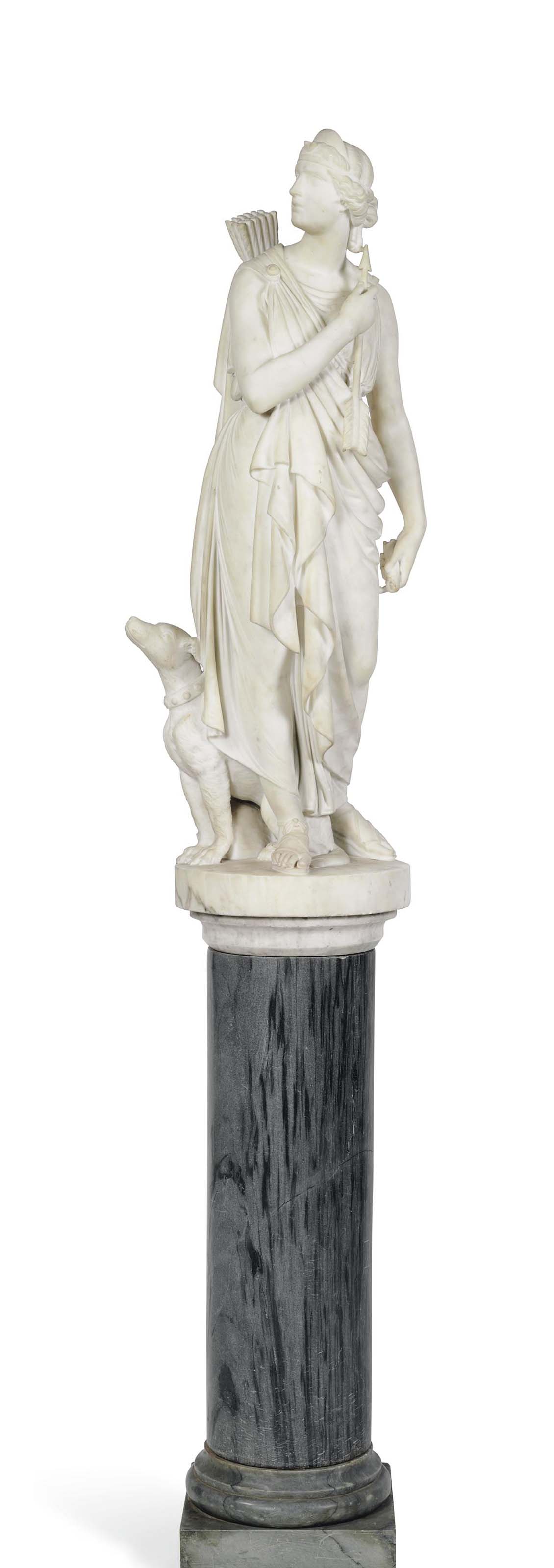A CARVED MARBLE STATUE OF DIANA THE HUNTRESS , ITALIAN ...