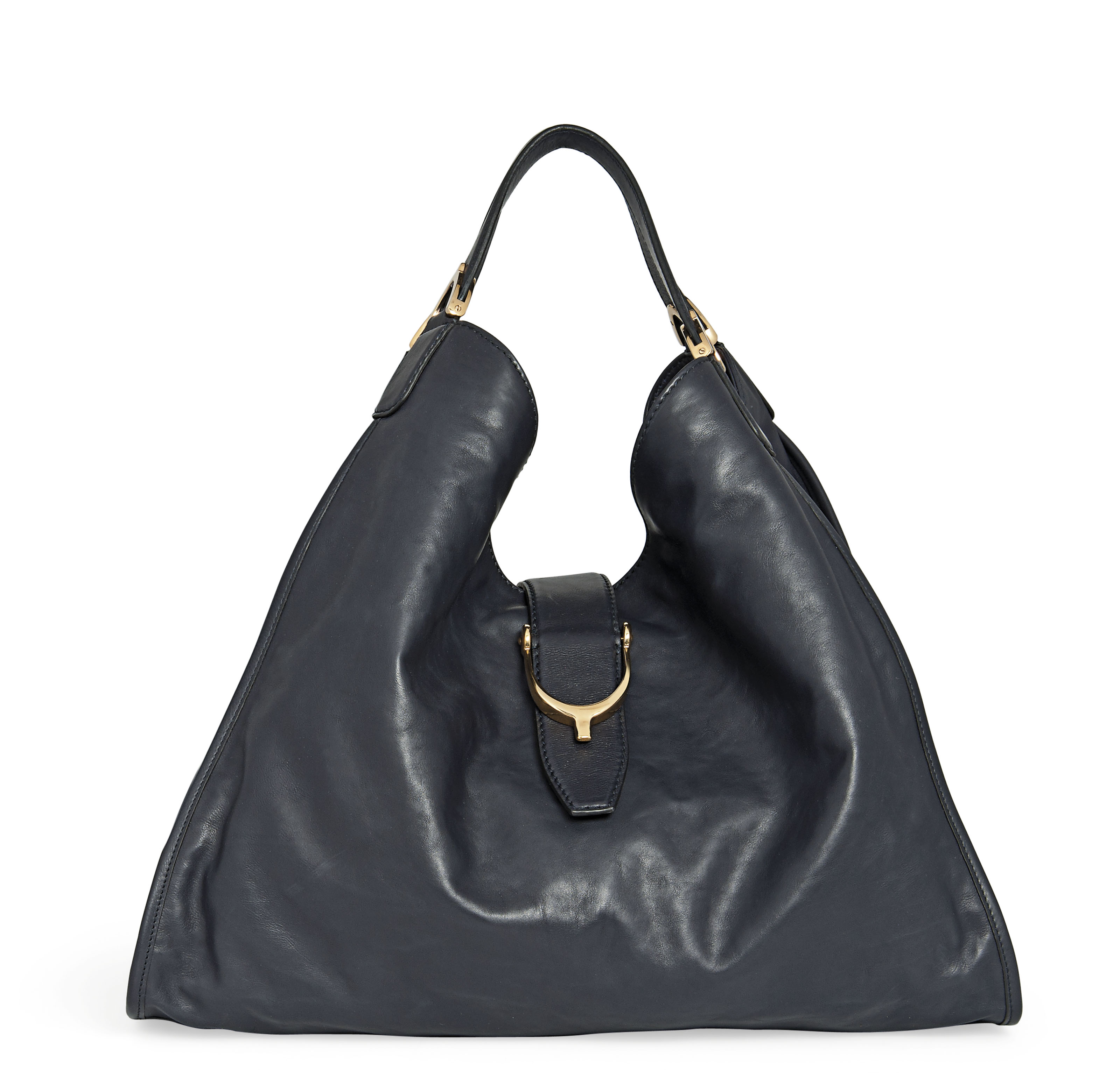 A LARGE BLUE WASHED CALF LEATHER SOFT STIRRUP BAG GUCCI 2013