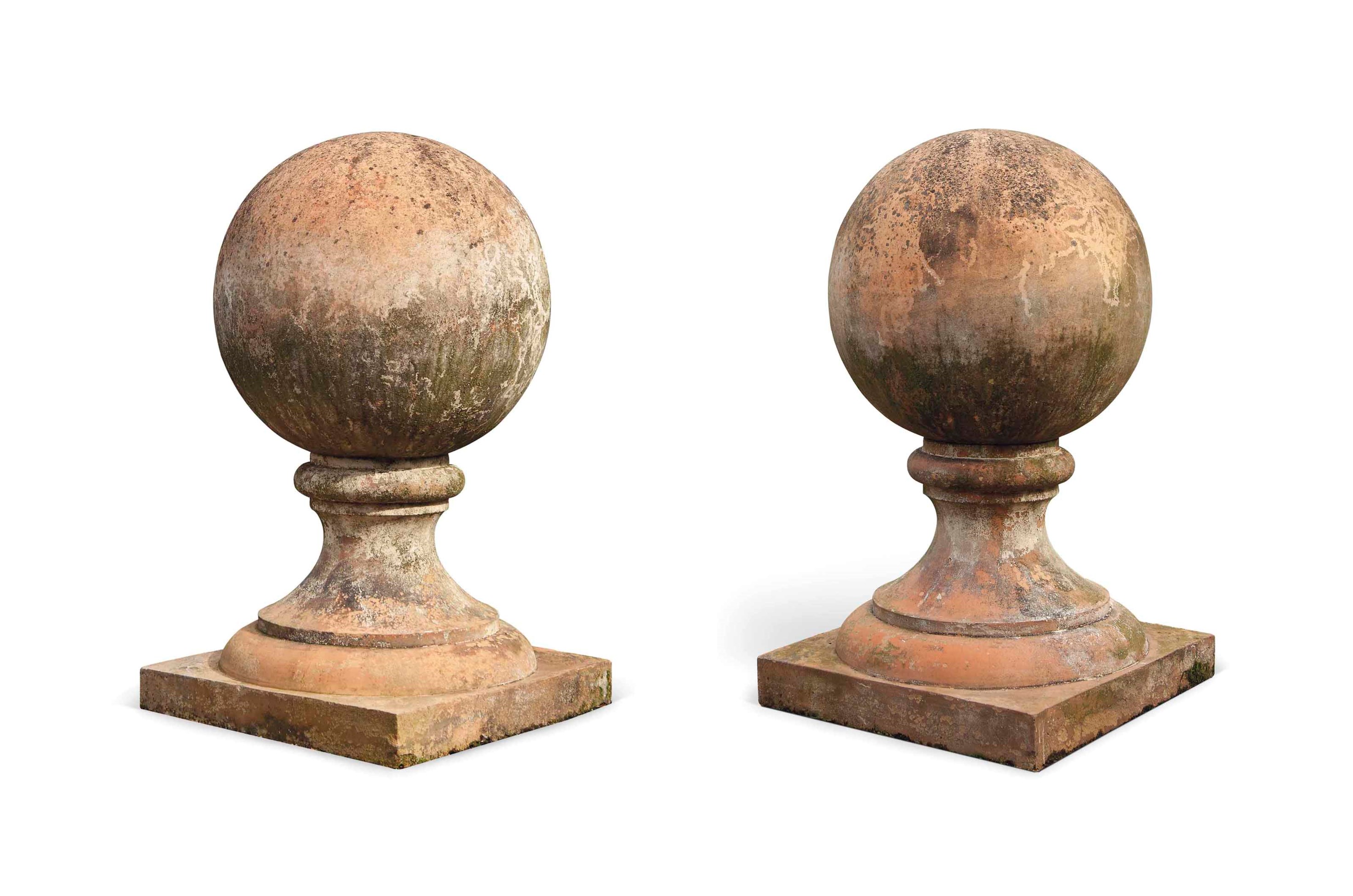A PAIR OF LARGE VICTORIAN TERRACOTTA PIER FINIALS