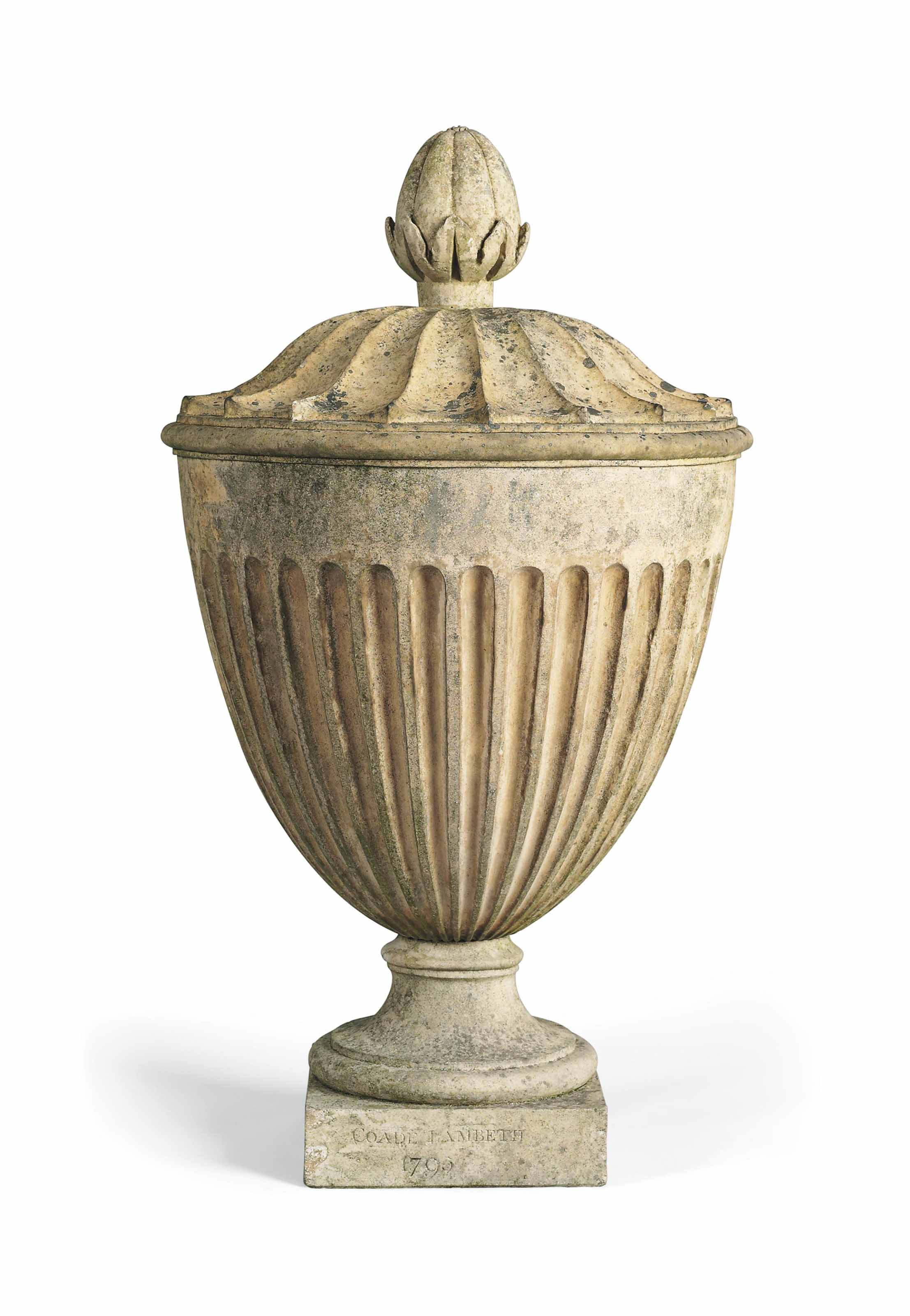 A III ARTIFICIAL 'COADE' STONE URN FINIAL , DATED 1795 Christie's