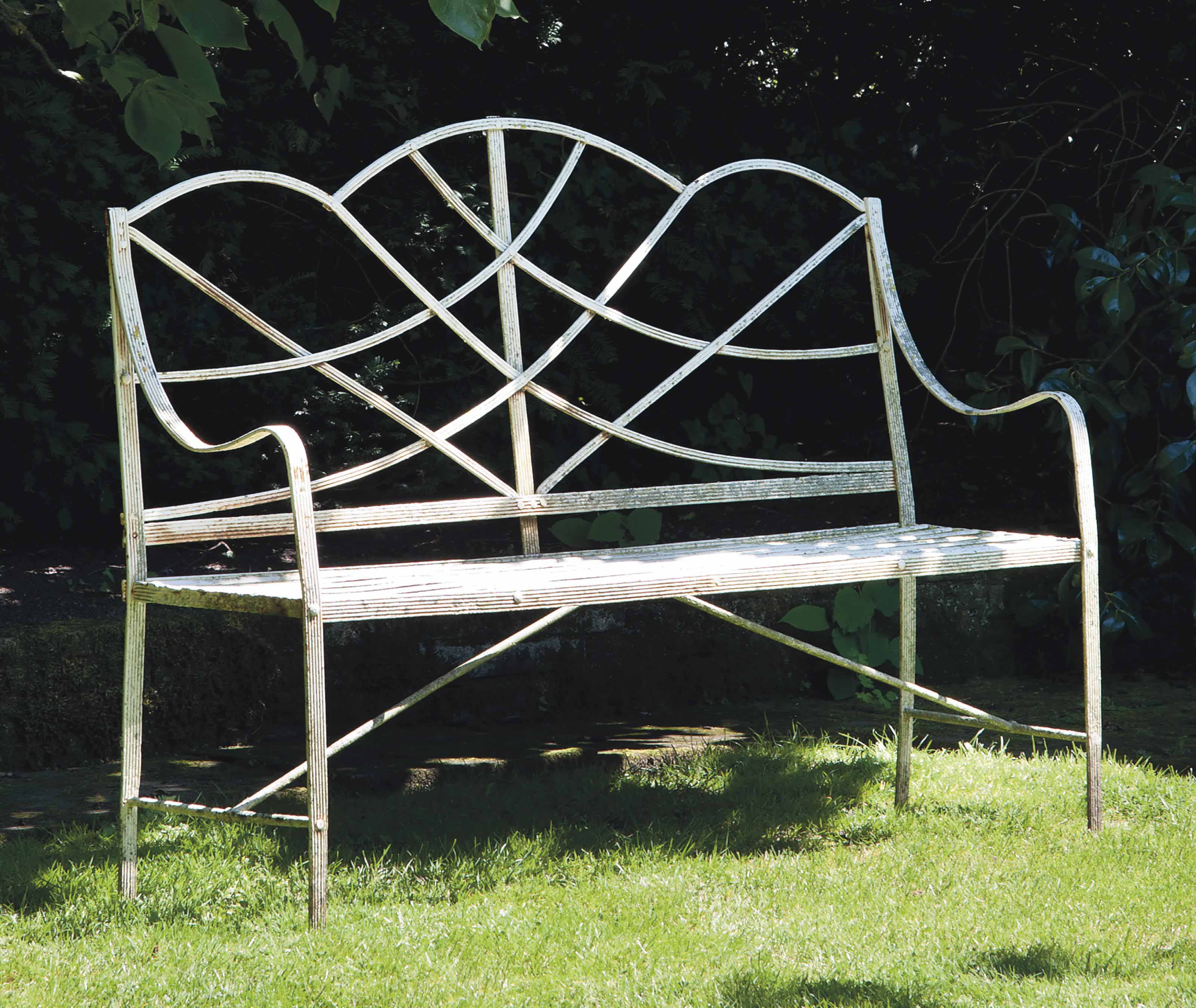 A White Painted Wrought Iron Garden Bench 19th Century Bench