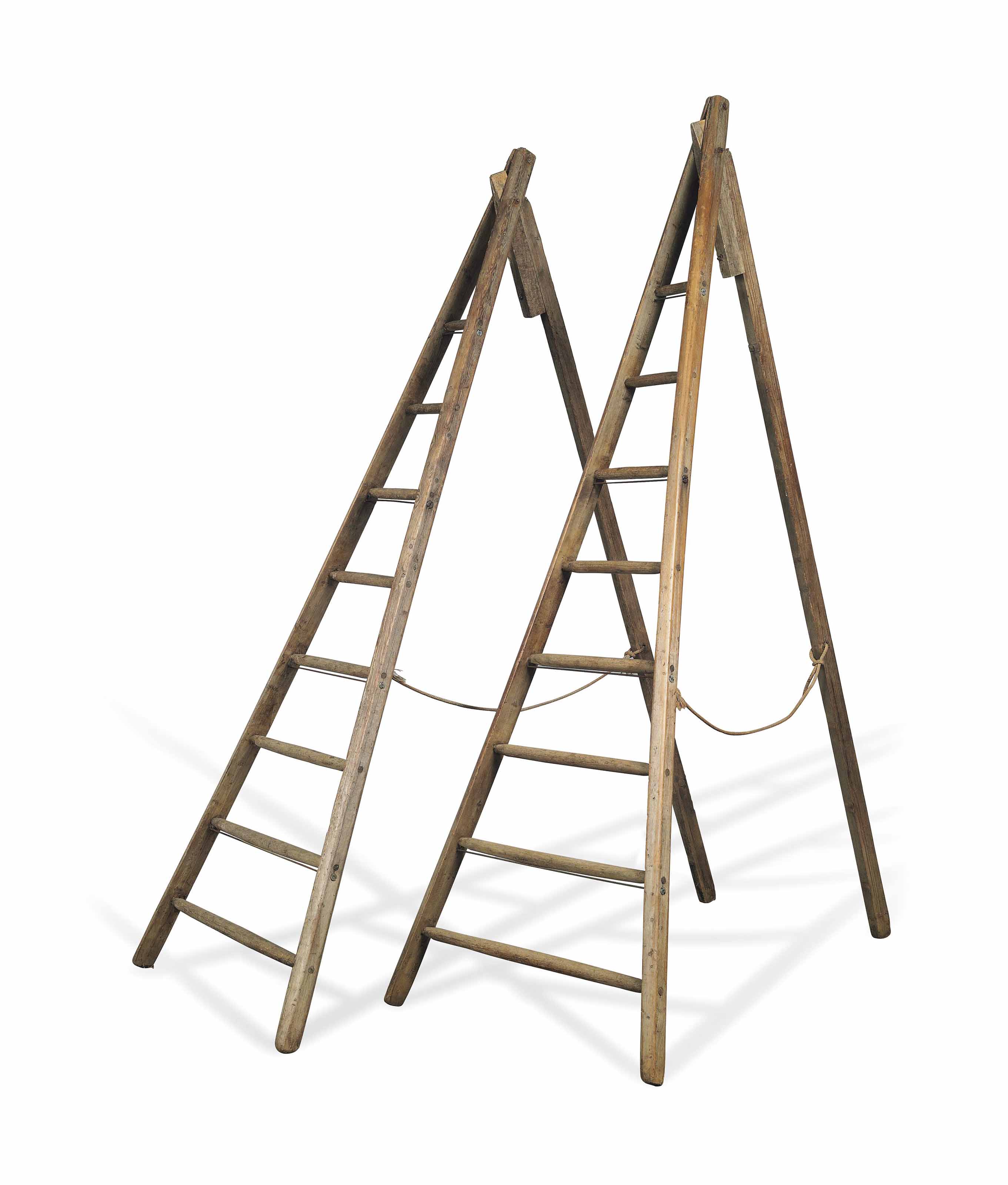 A PAIR OF PINE AND ASH APPLE PICKING LADDERS , EARLY 20TH CENTURY
