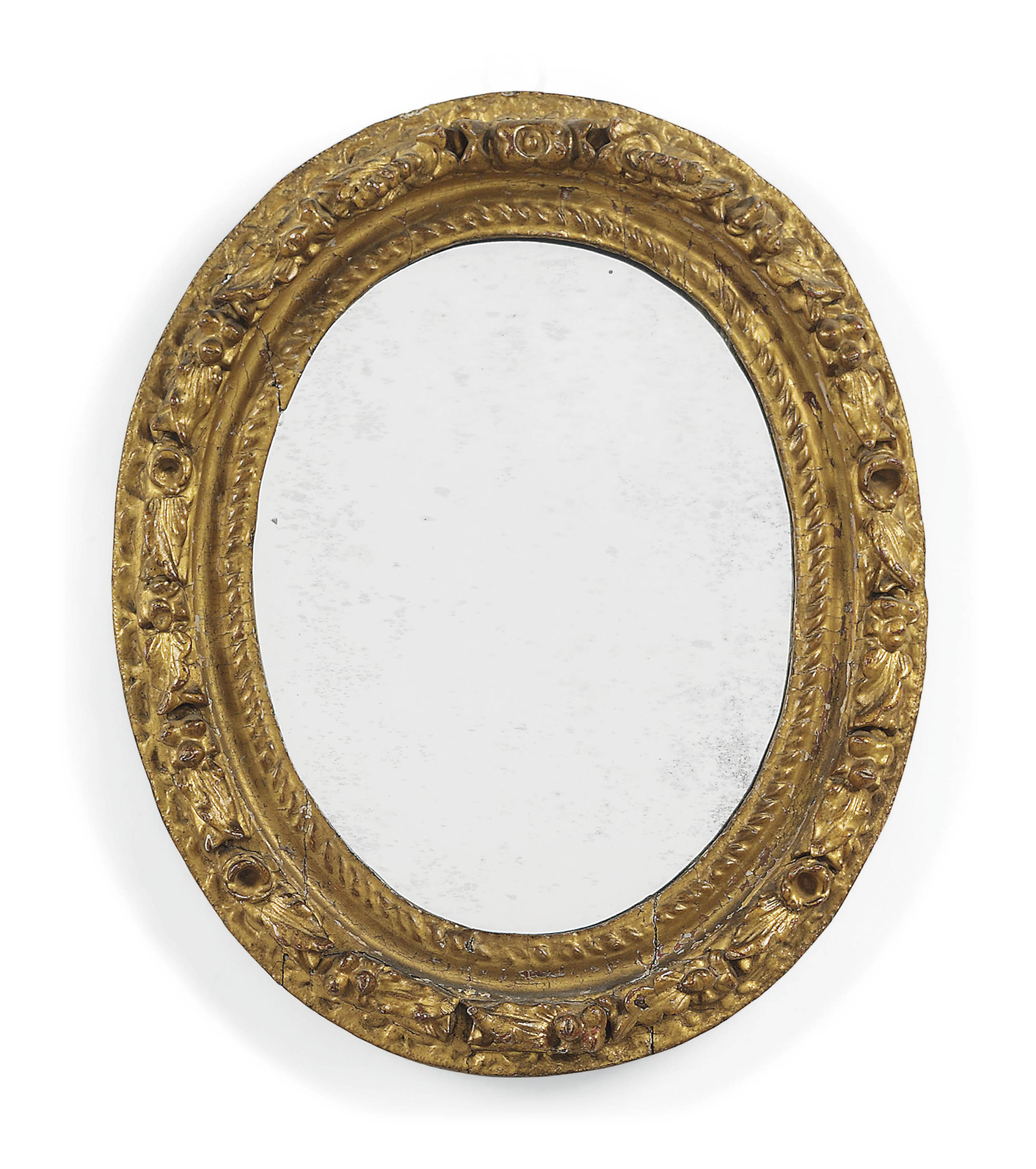 A CHARLES II GILTWOOD OVAL PICTURE FRAME MIRROR , LATE 17TH CENTURY