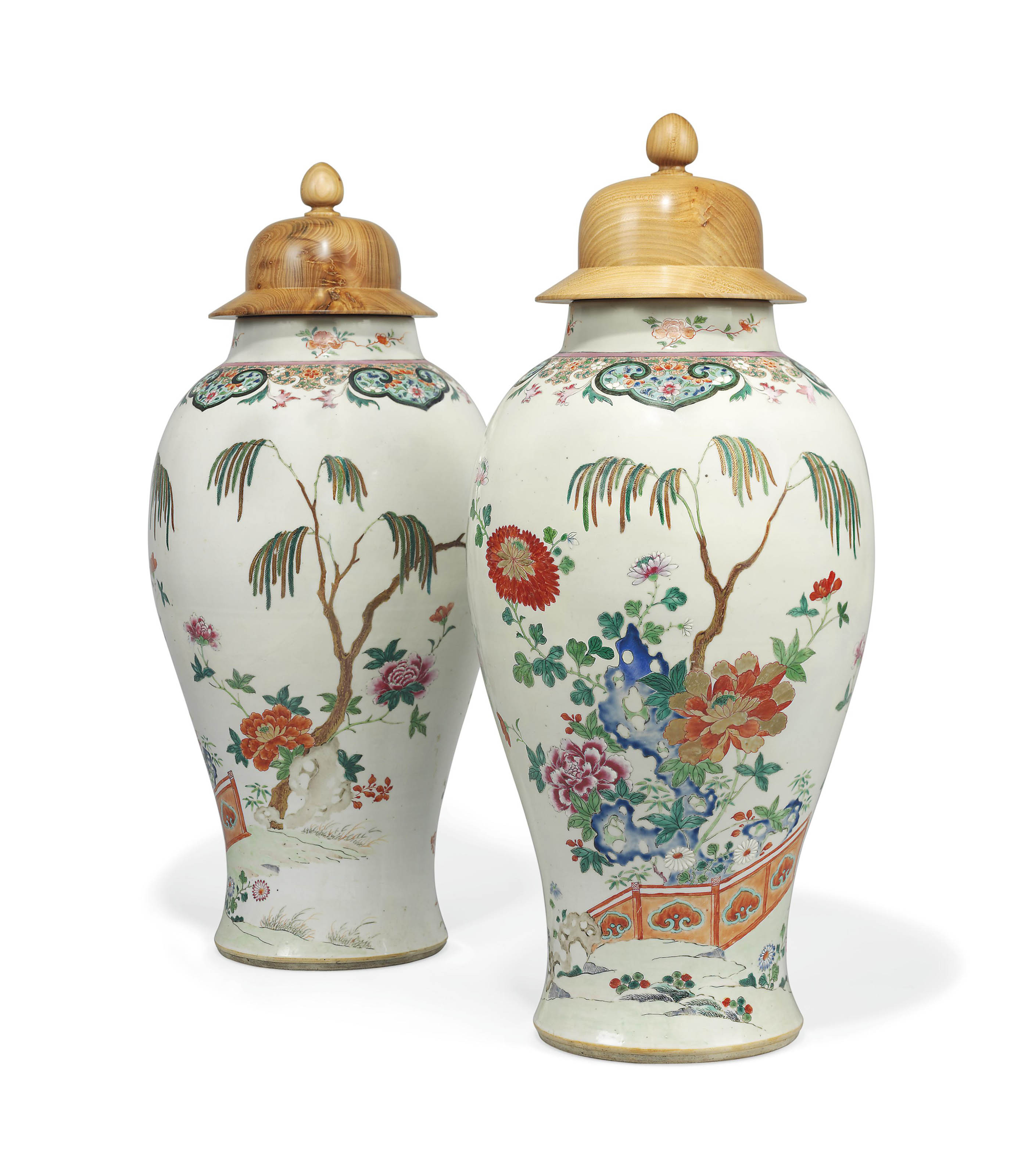 A PAIR OF CHINESE FAMILLE ROSE BALUSTER VASES , QIANLONG PERIOD (1736