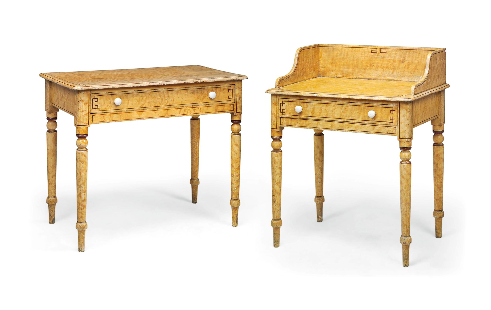 TWO VICTORIAN SIMULATED BIRD'SEYE MAPLE SIDE TABLES