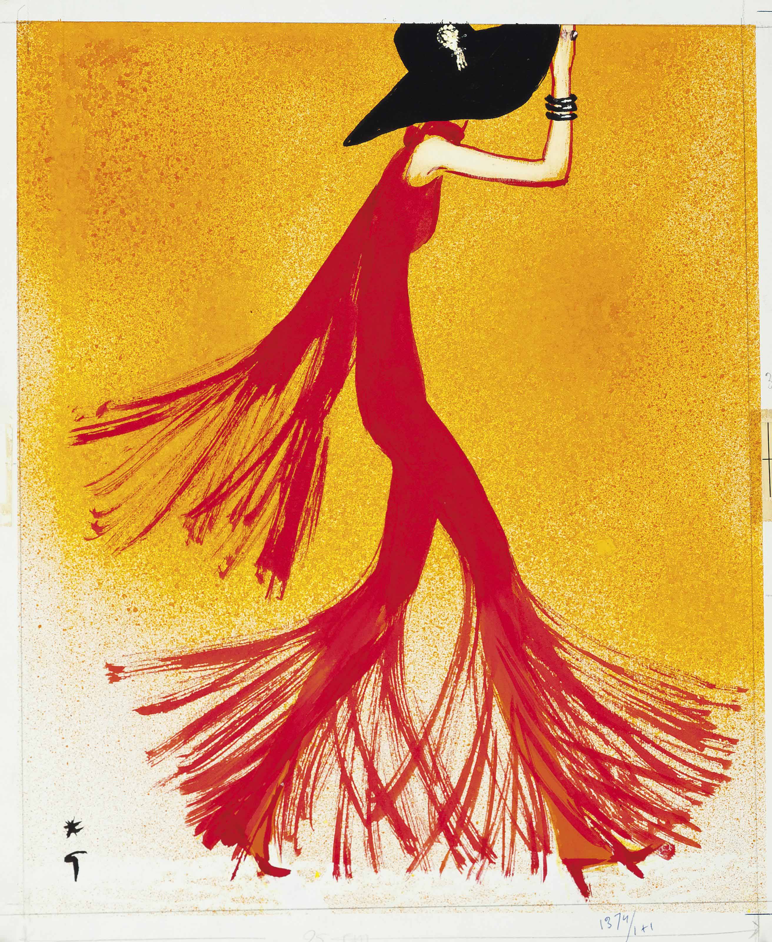 Rene Gruau Print
 RENÉ GRUAU 1909 2004 LADY IN RED CIRCA 1970