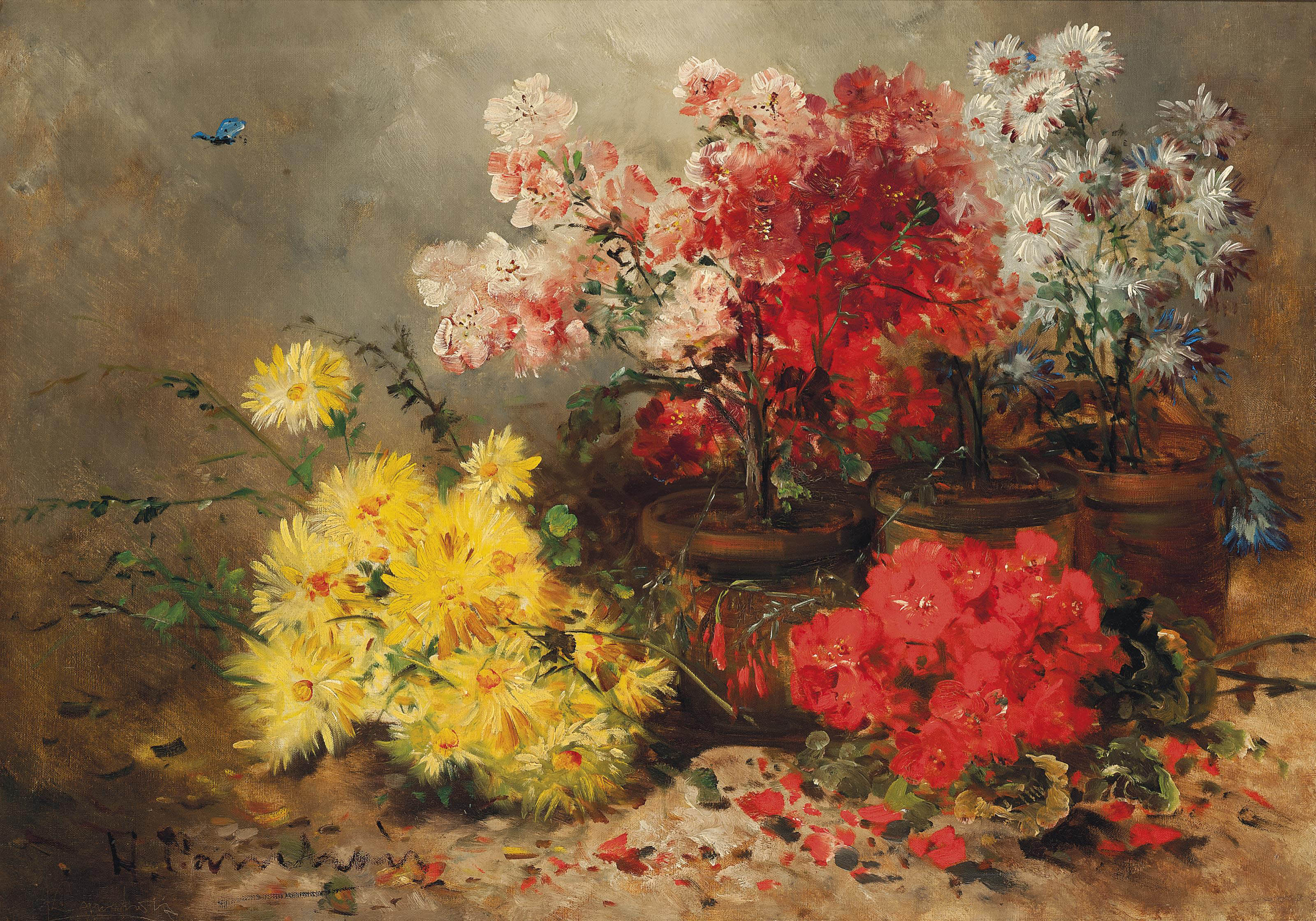 Eugene Henri Cauchois French 1850 1911 Daisies Marigolds