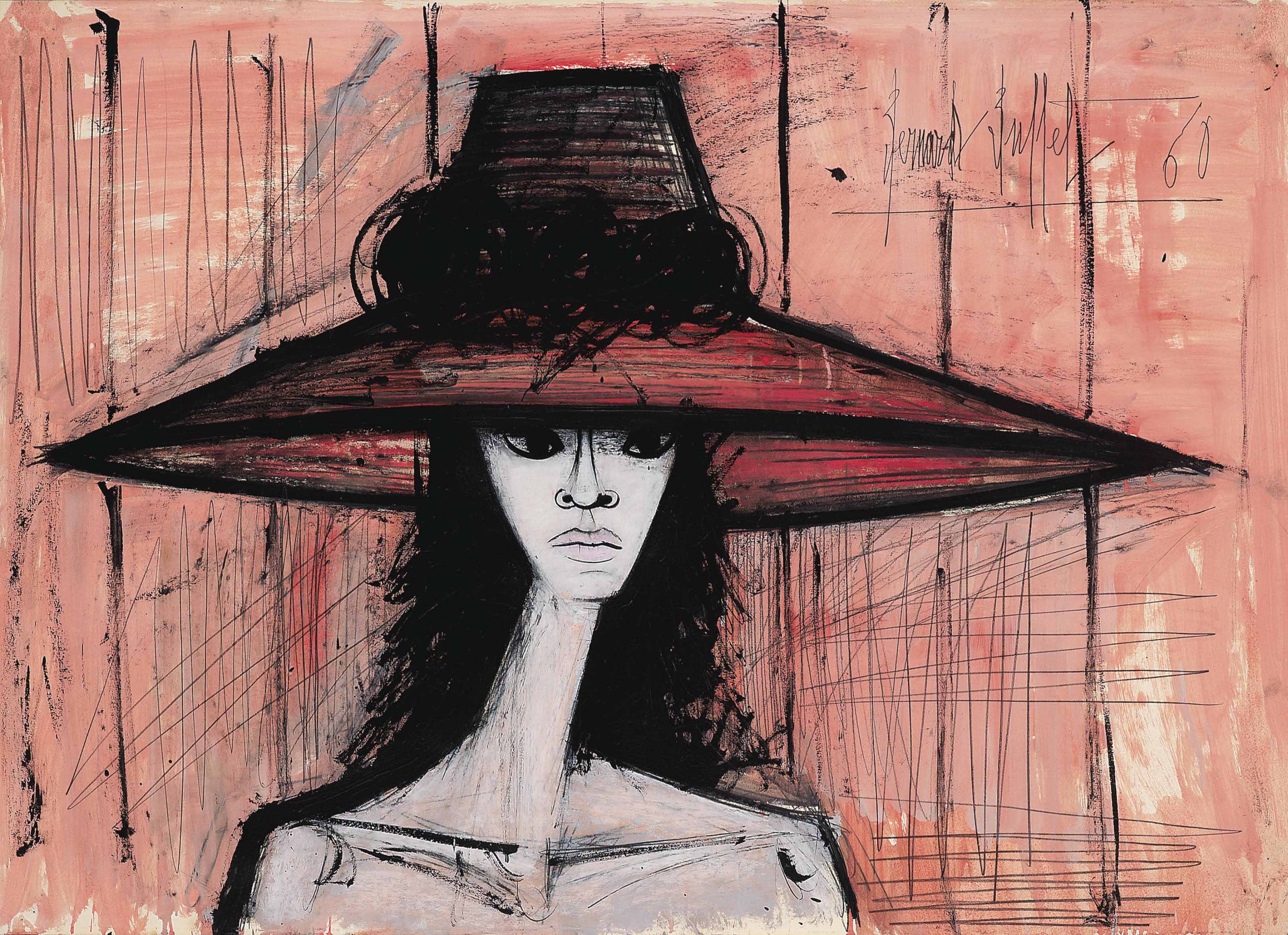 Bernard Buffet (1928-1999) , Jeune femme au grand chapeau | Christie's