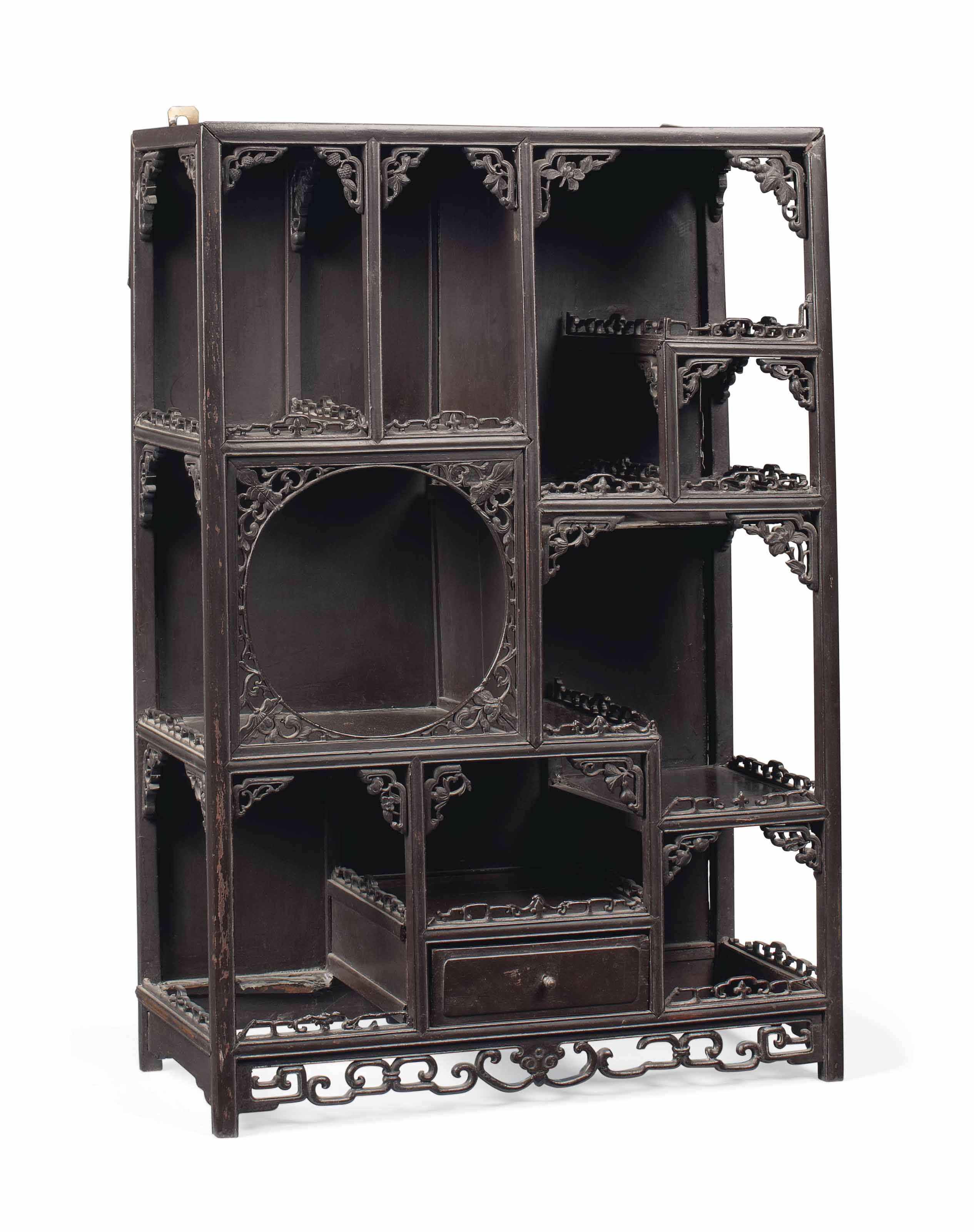 A SET OF CHINESE HARDWOOD HANGING SHELVES