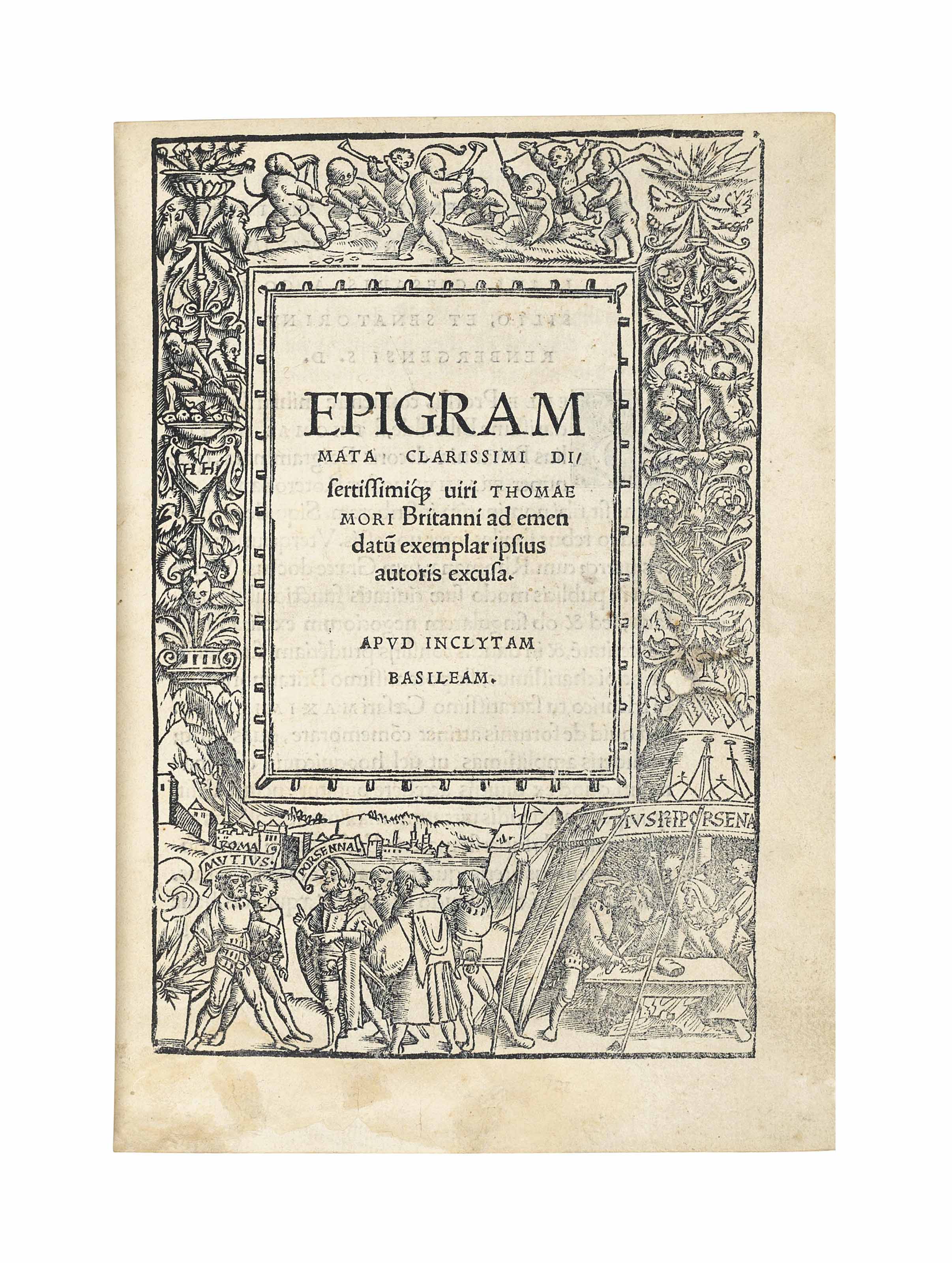 MORE, Thomas (14781535). Epigrammata. Edited by Beatus Rhenanus. Basel