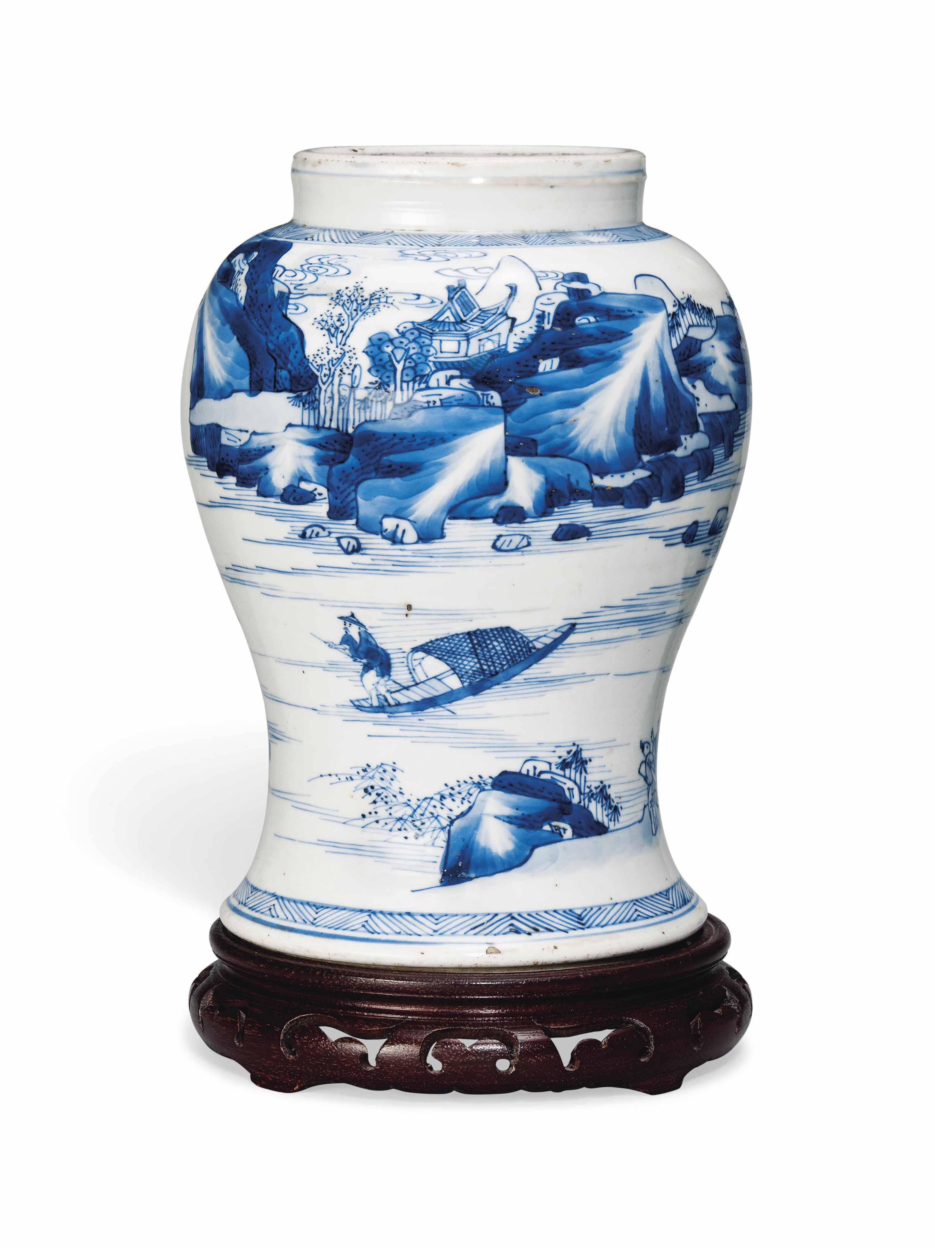 A CHINESE BLUE AND WHITE BALUSTER VASE , KANGXI PERIOD (16621722