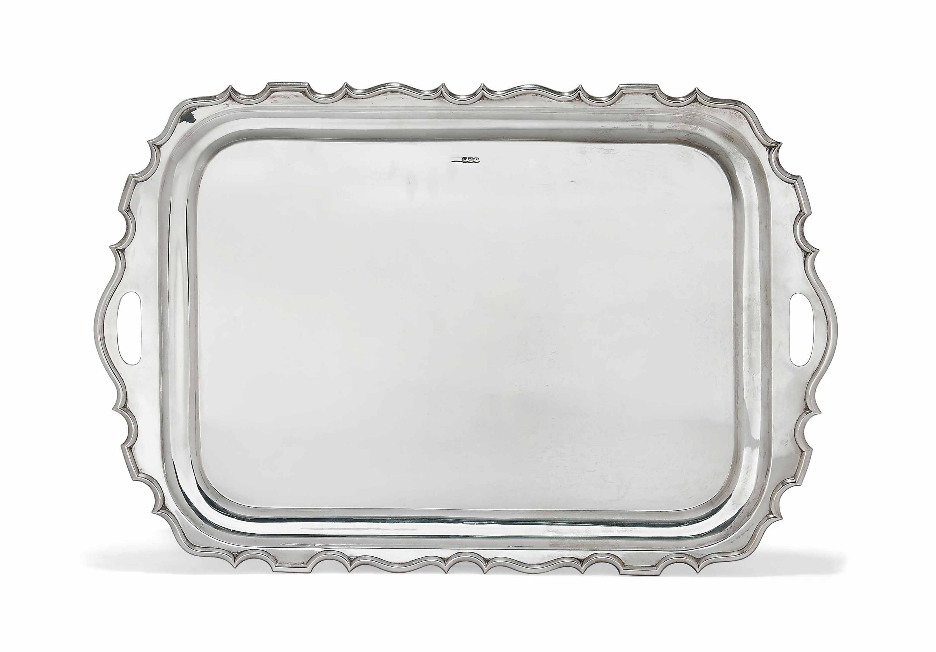 A SILVER TWOHANDLED TRAY , MARK OF WALKER & HALL, SHEFFIELD, 1938