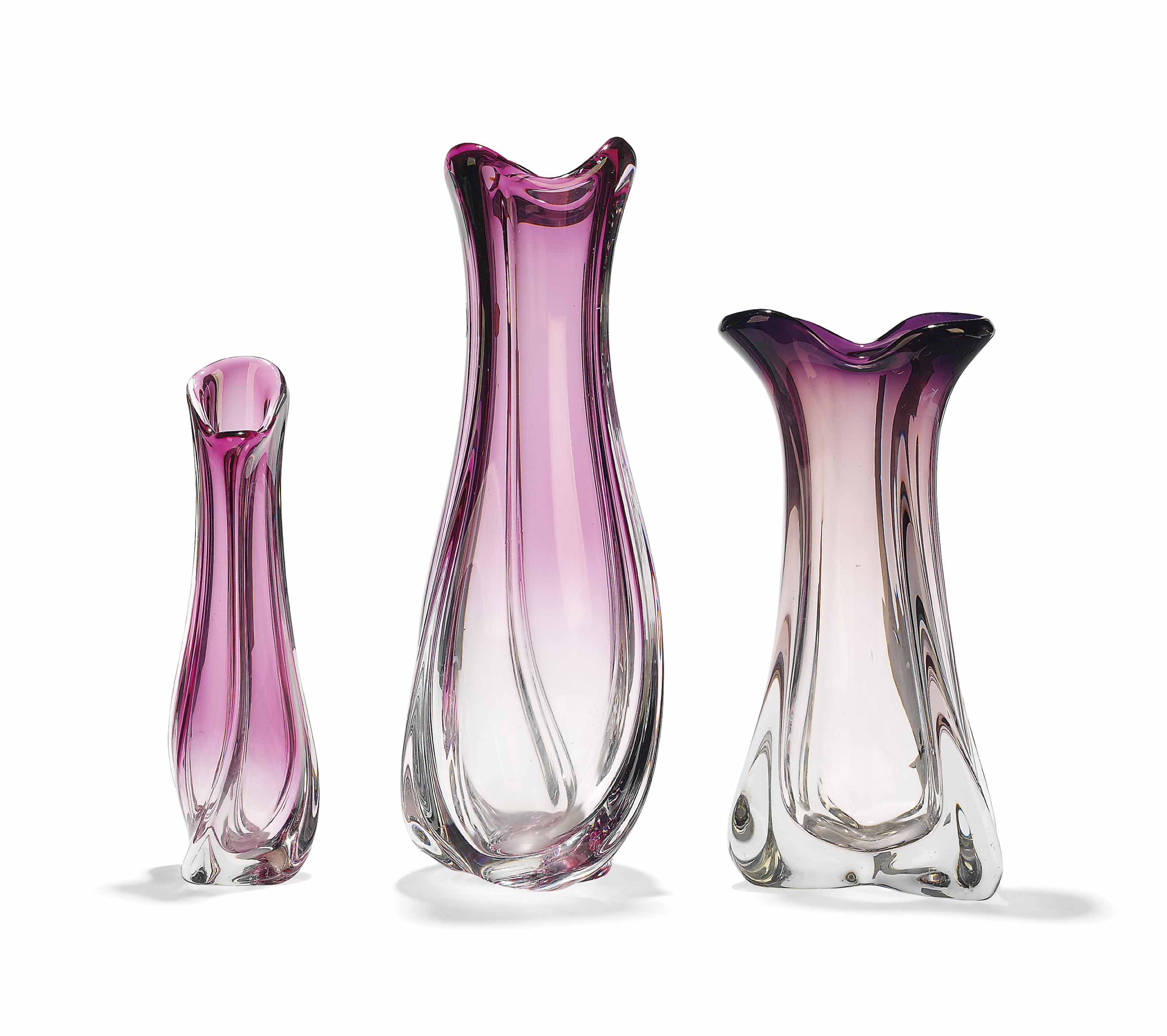 A Large Val St Lambert Glass Vase With Trefoil Neck