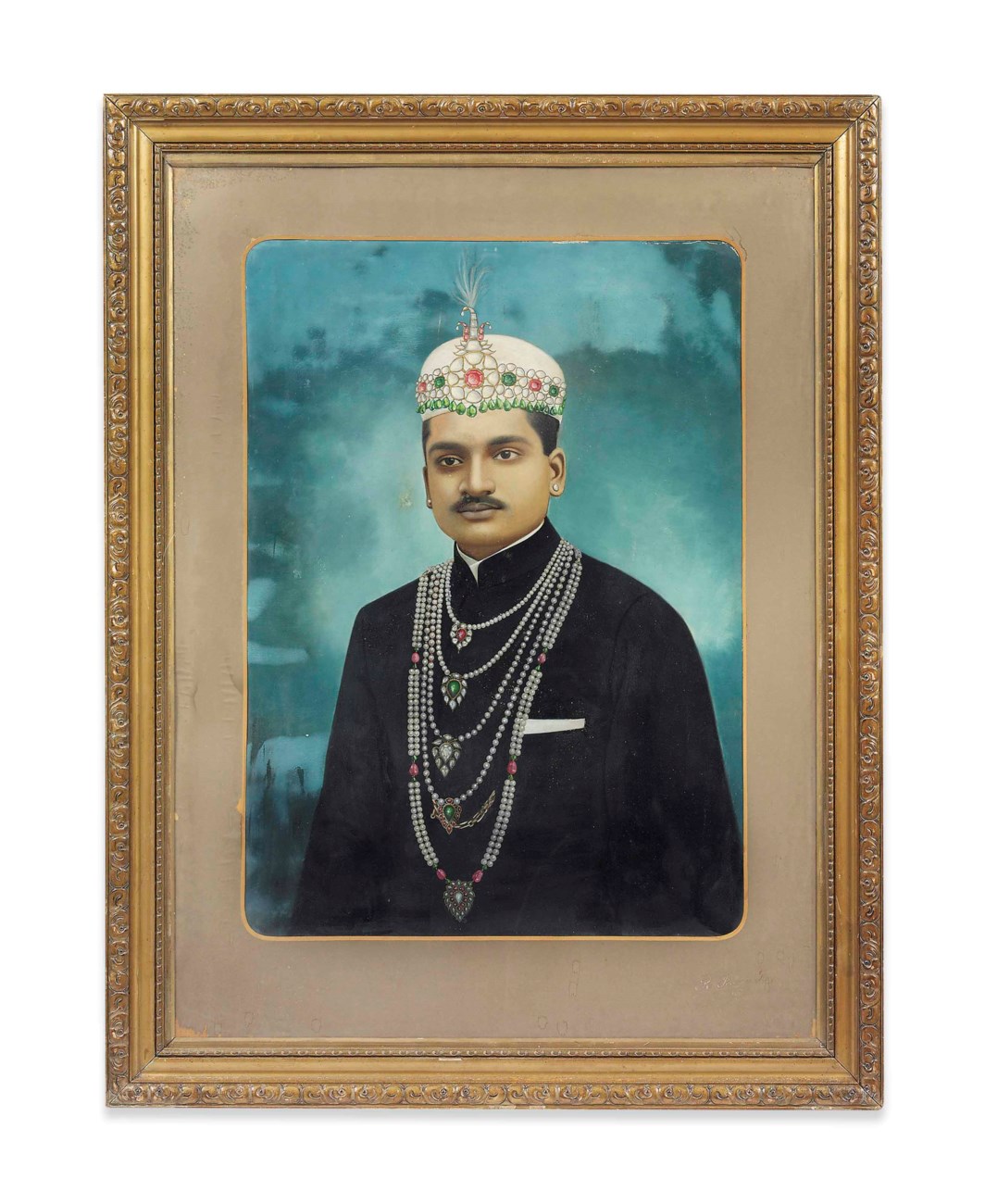 AN OVERPAINTED PHOTOGRAPHIC PORTRAIT OF AN INDIAN RULER , LATE 19TH