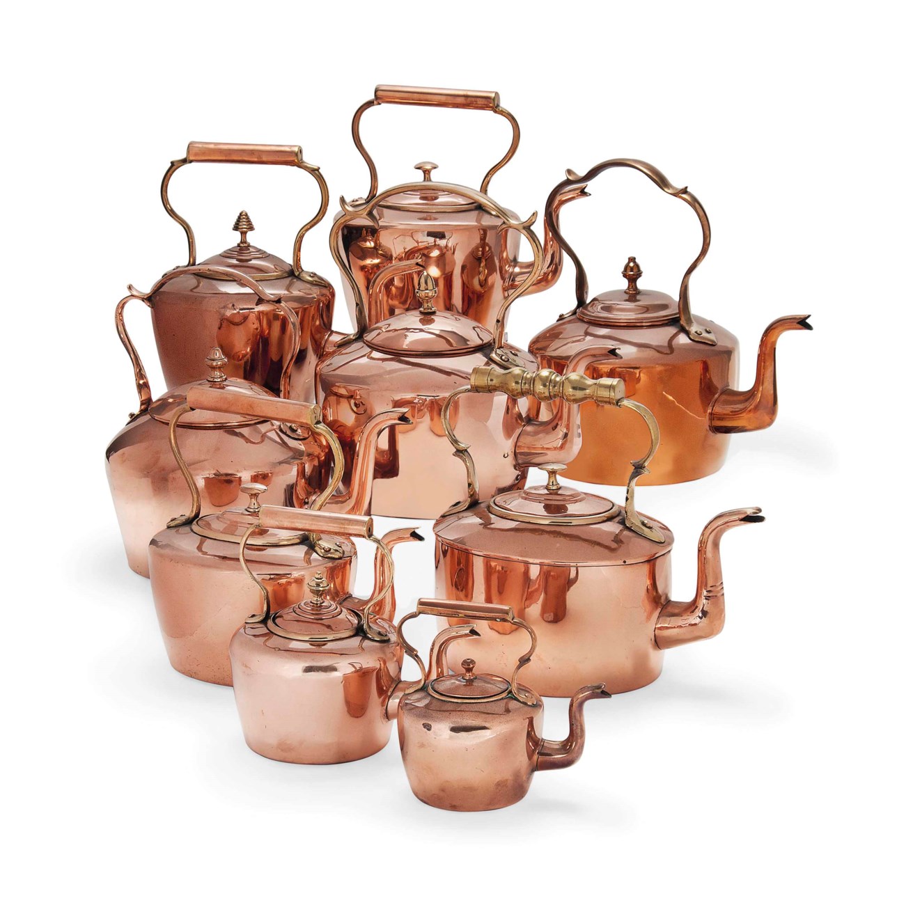 A COLLECTION OF NINE ENGLISH COPPER KETTLES , 19TH CENTURY Christie's