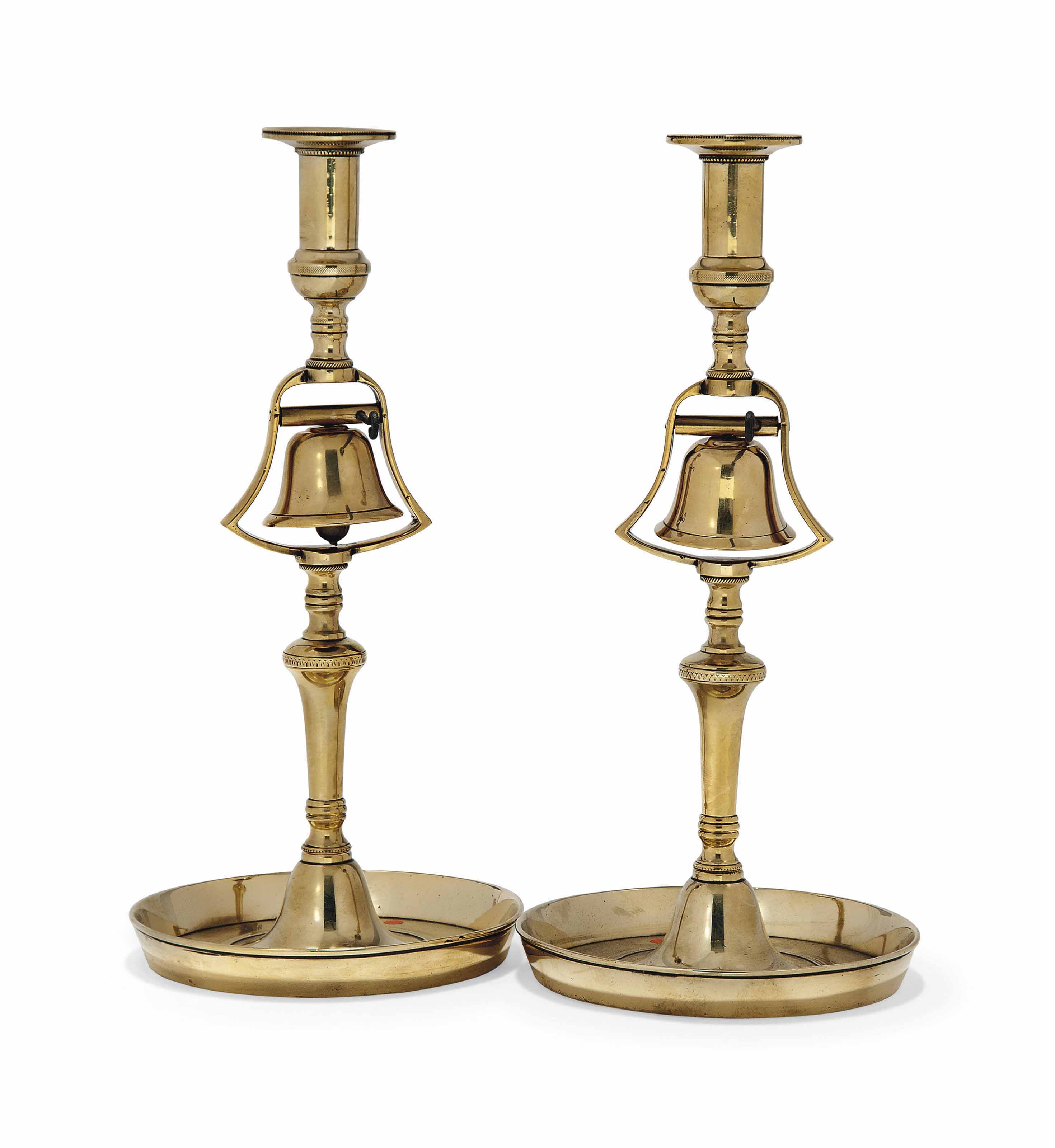 A PAIR OF ENGLISH BRASS 'TAVERN' CANDLESTICKS , EARLY 20TH CENTURY