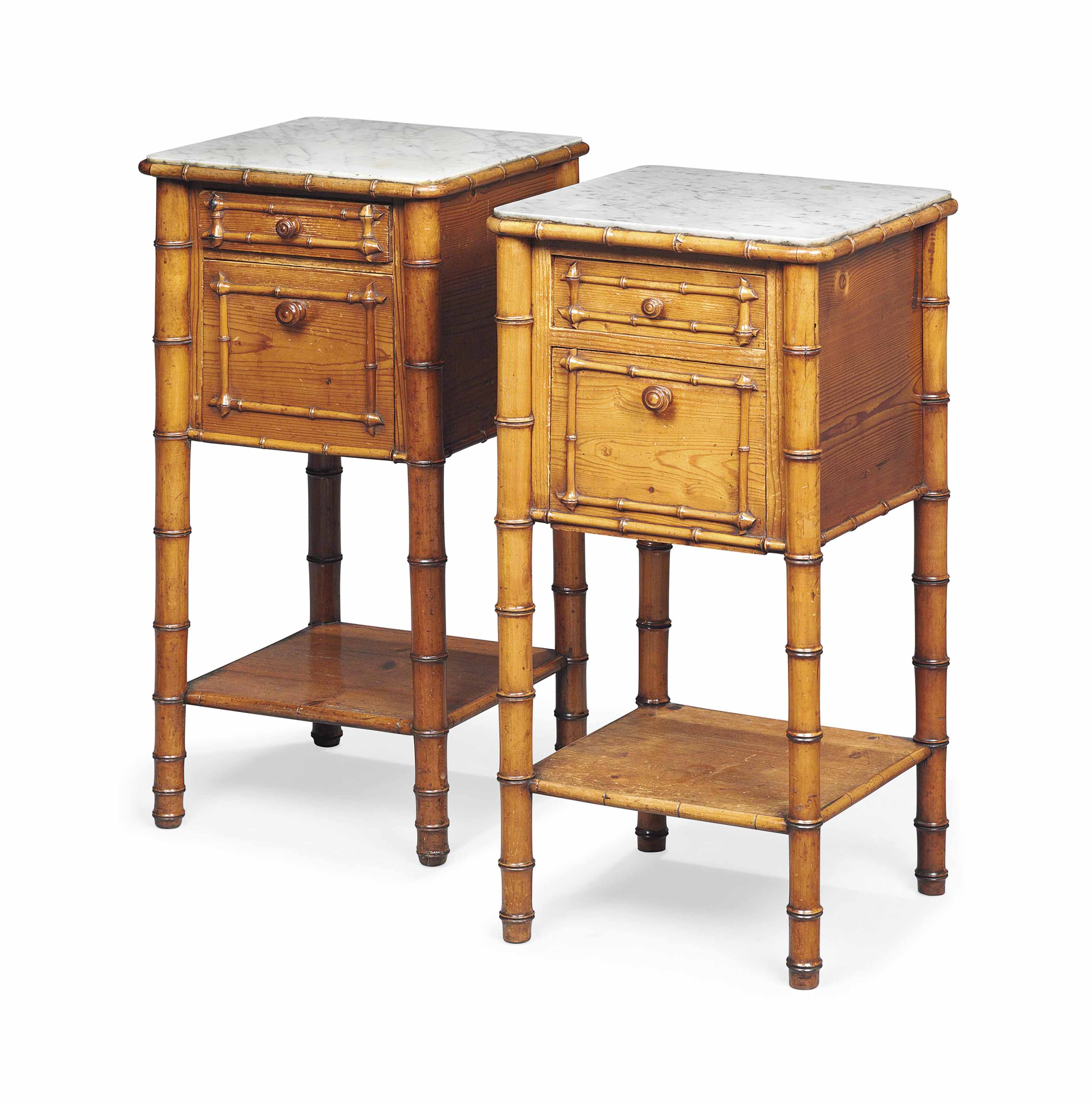 A Near Pair Of French Fruitwood And Pine Bedside Cabinets Late
