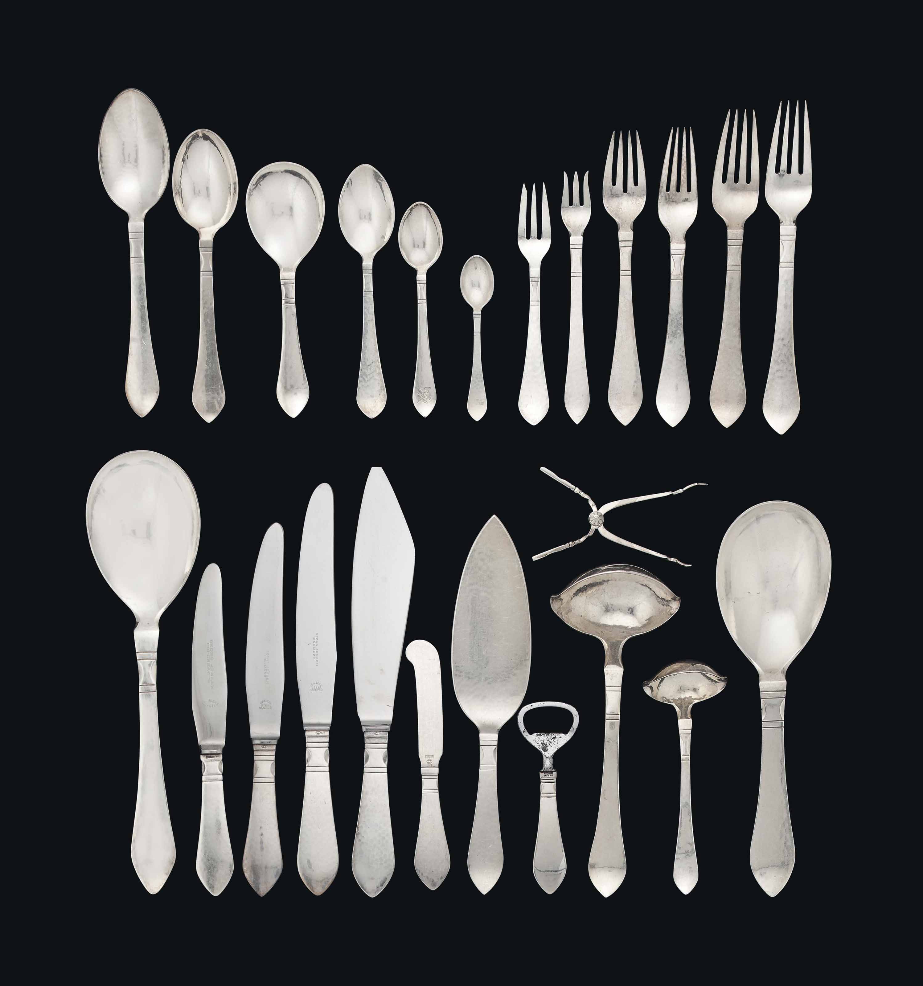 A JENSEN 'CONTINENTAL (ANTIK) PATTERN' COMPOSITE SET OF CUTLERY