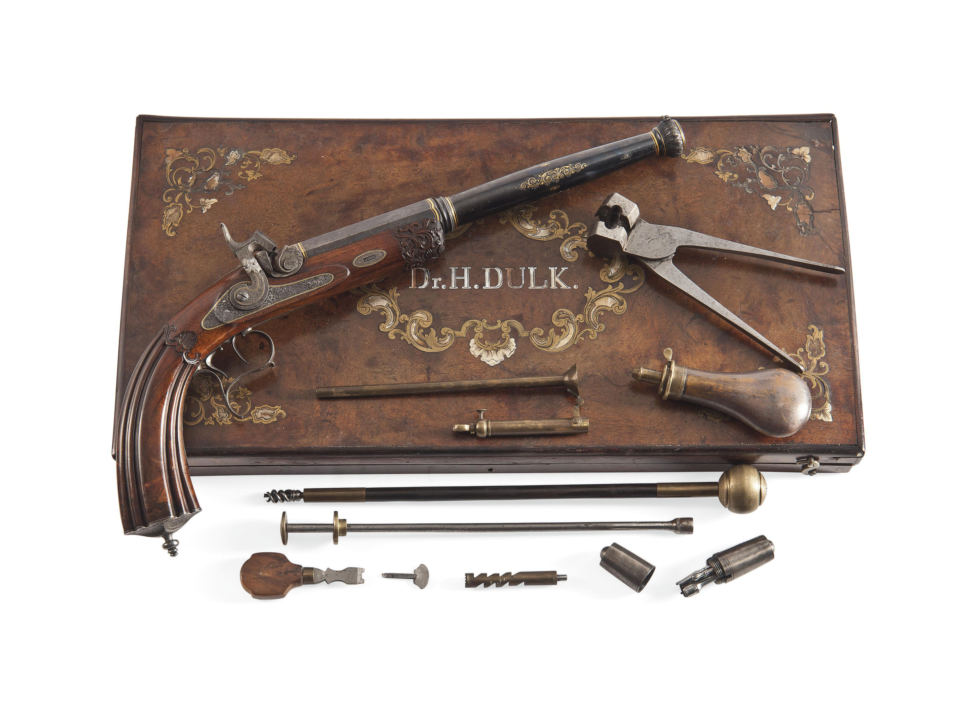 A Very Unusual Fine Cased German 28 Bore Percussion Target Pistol