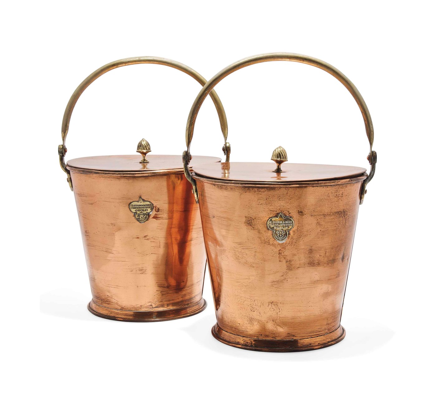 A PAIR OF IRISH COPPER AND BRASS MOUNTED BUCKETS